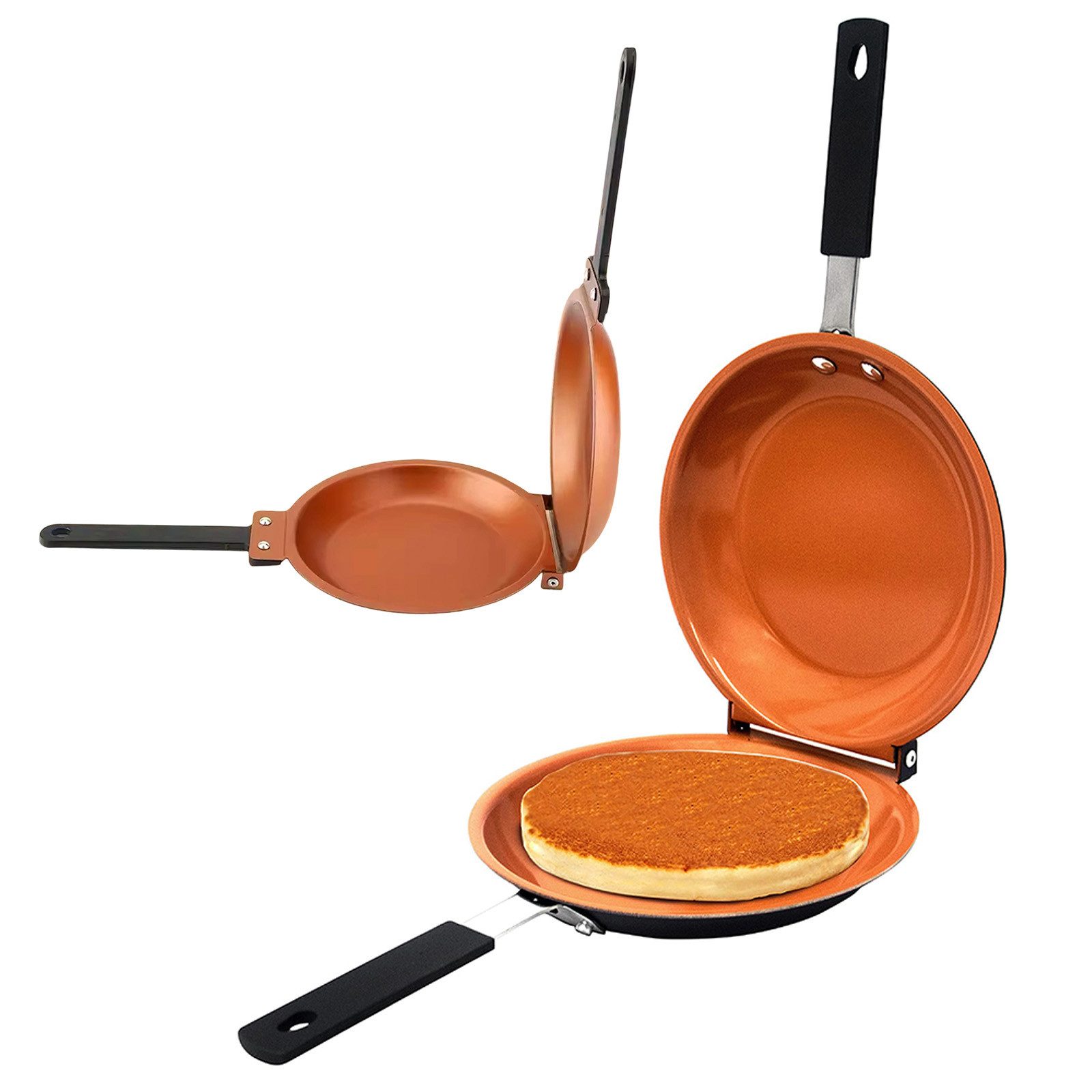 OKWISH Bratpfanne Doppelseitige Pfanne Pfannkuchenpfanne Omelettpfanne, Gusseisen (Durchmesser 26 cm Wendepfanne Pfanne Mit Griff, 1-tlg., Antihaftbeschichtung Sandwichmaker mit Antihaftbeschichtung), Grillpfanne Zum Braten von Eiern Brot Vegetables Sautéing Pfannkuchen