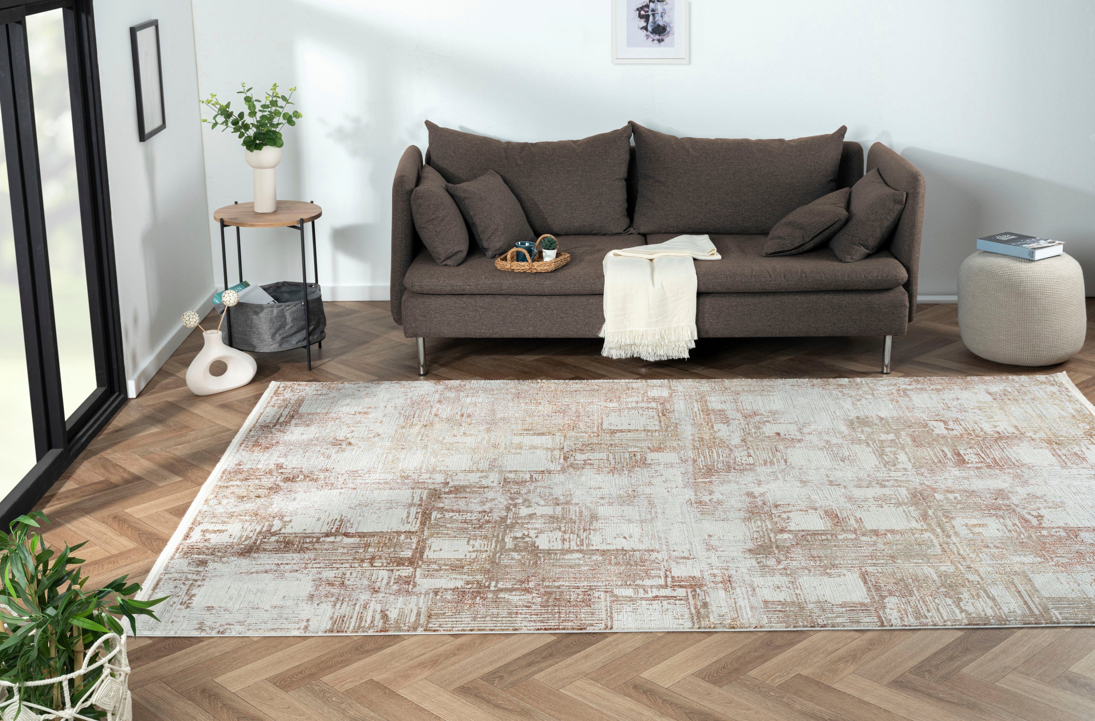 Myflair Möbel & Accessoires Teppich Esme 2, rechteckig, Höhe: 8 mm, Kurzflor, Vintage Look, mit Fransen, besonders weich durch Microfaser