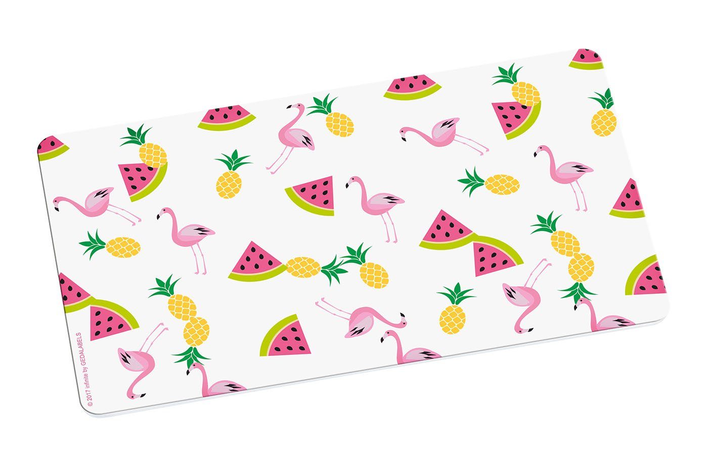 Geda Labels GmbH Frühstücksbrett Flamingo Früchte, Melamin, (1-St), Pink, 23,5x14,5x0,3cm, spülmaschinengeeignet