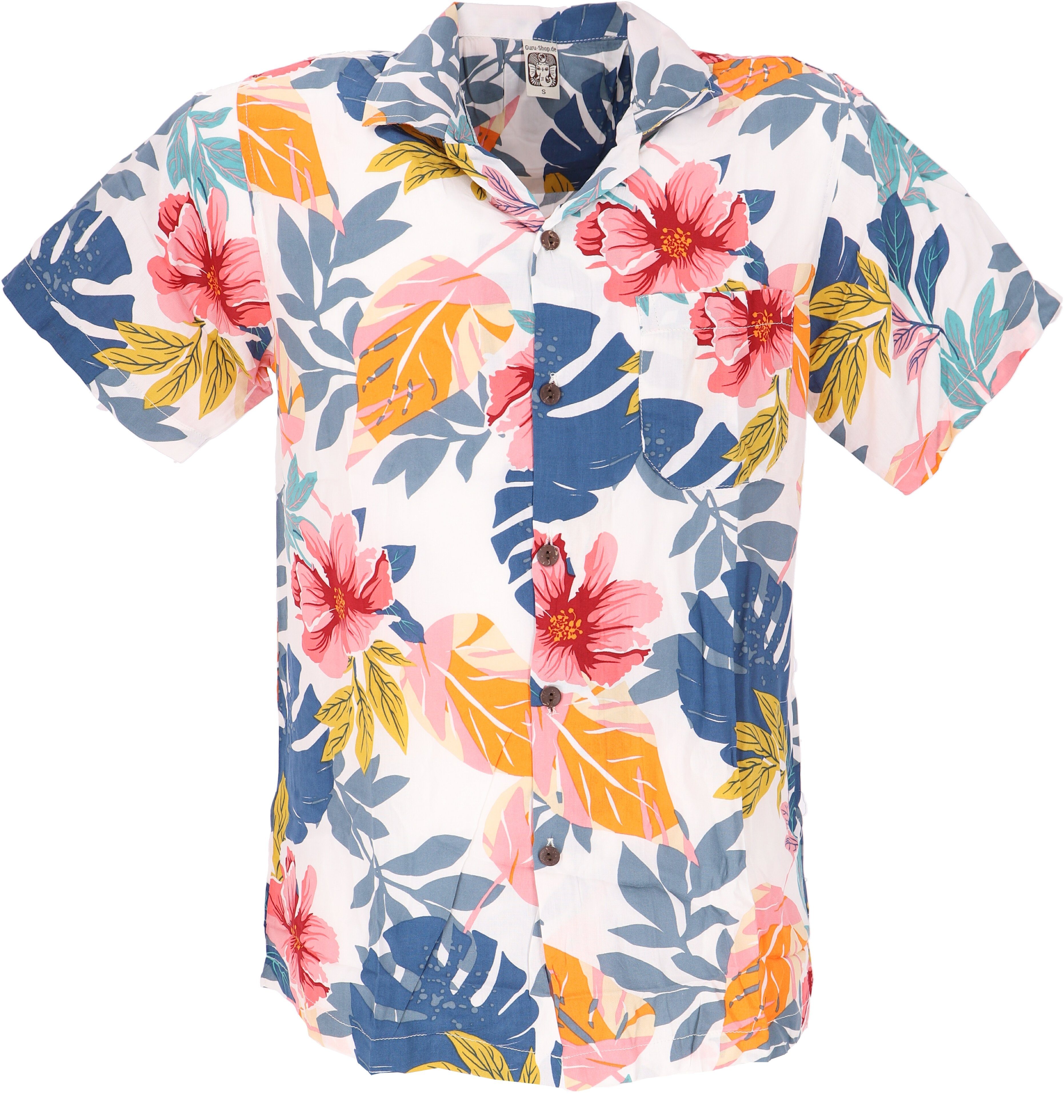 Guru-Shop Hemd & Shirt Hawaihemd, Hippiehemd Kurzarm, Herrenhemd mit.. Hippie, Ethno Style, alternative Bekleidung