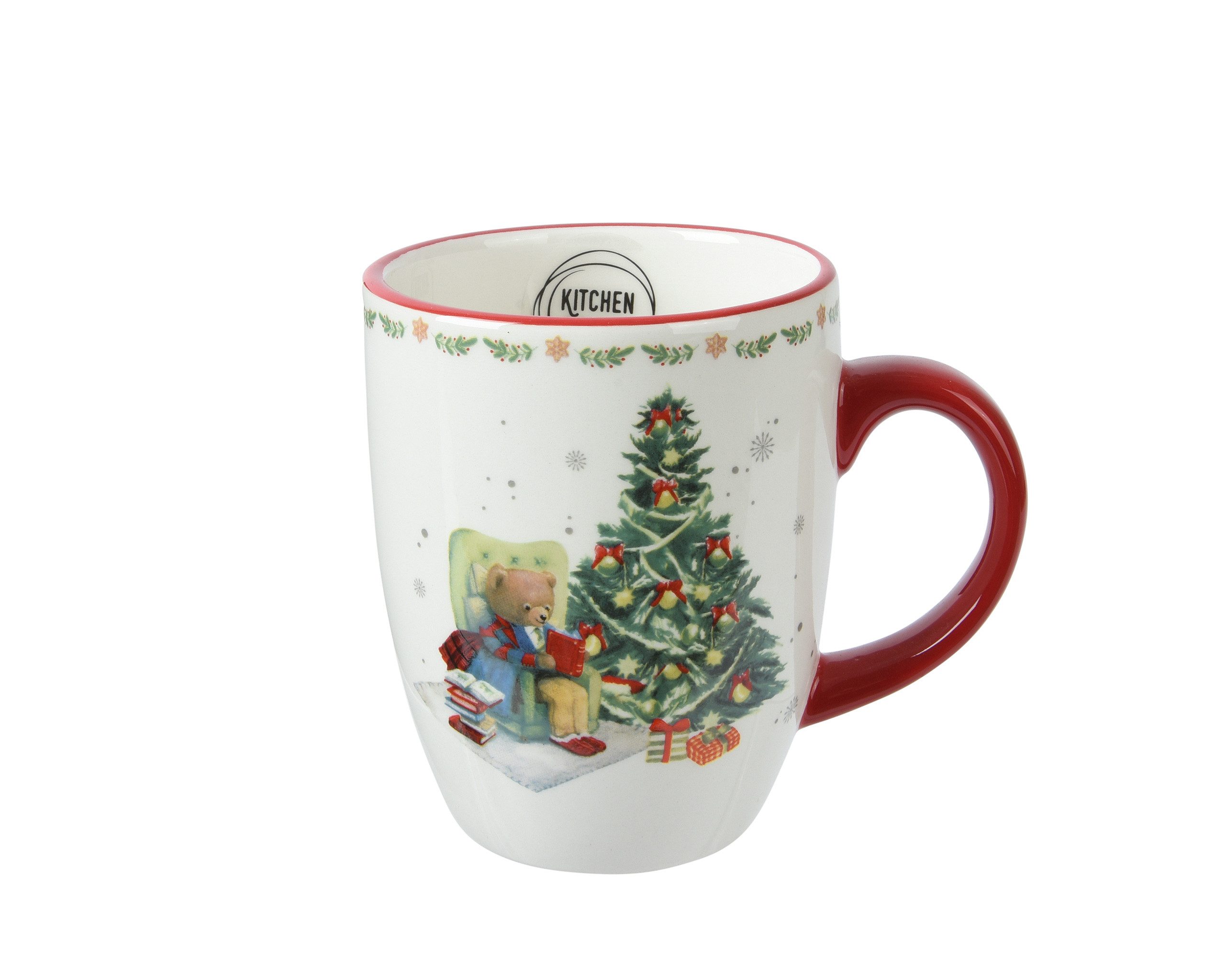 Kaemingk Tasse, Keramik, Tasse Keramik mit Griff 10cm Weihnachtsmotiv 330ml Weiß / Rot
