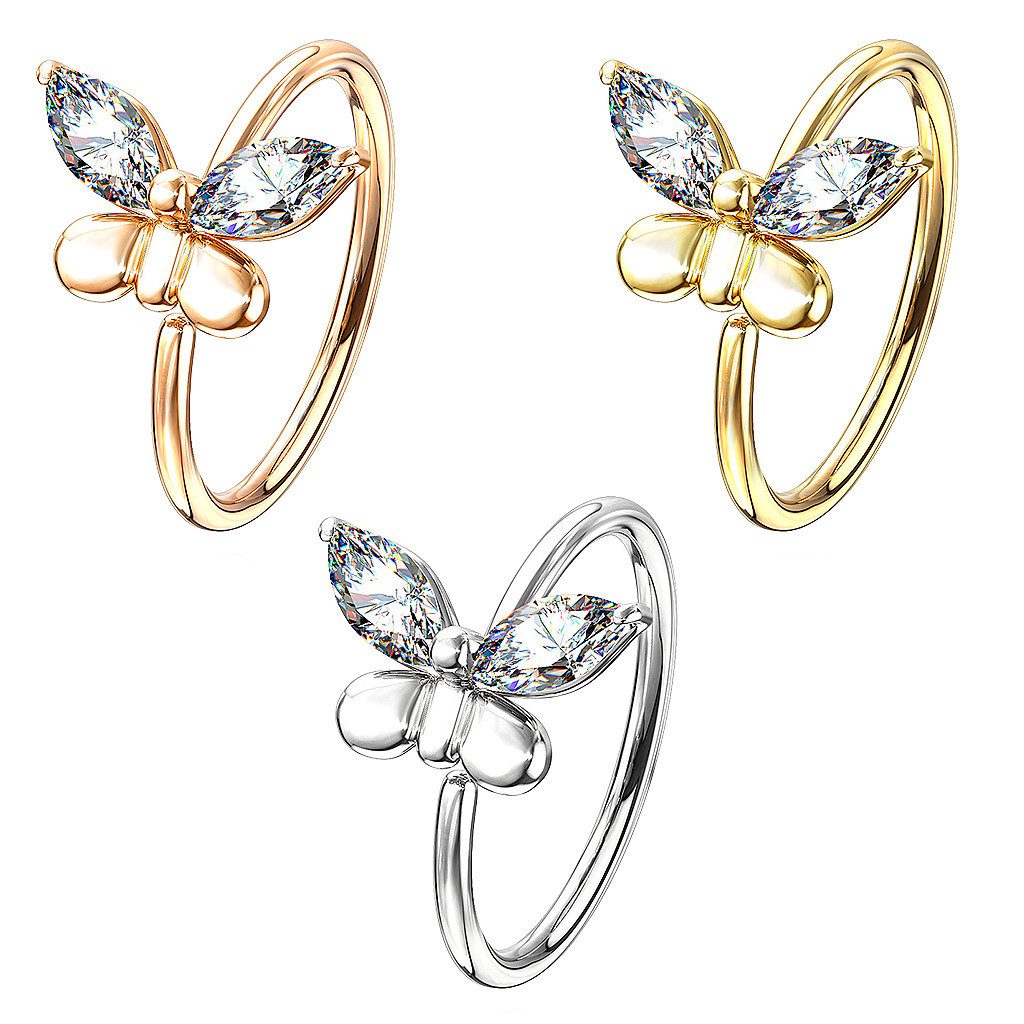 Taffstyle Nasenpiercing Piercing Schmetterling Chirurgenstahl Ohrpiercing Tragus Nasen Ring, Biegbarer Piercing Ring Zirkonia Schmetterling Schmuck Ohr Nase Lippe