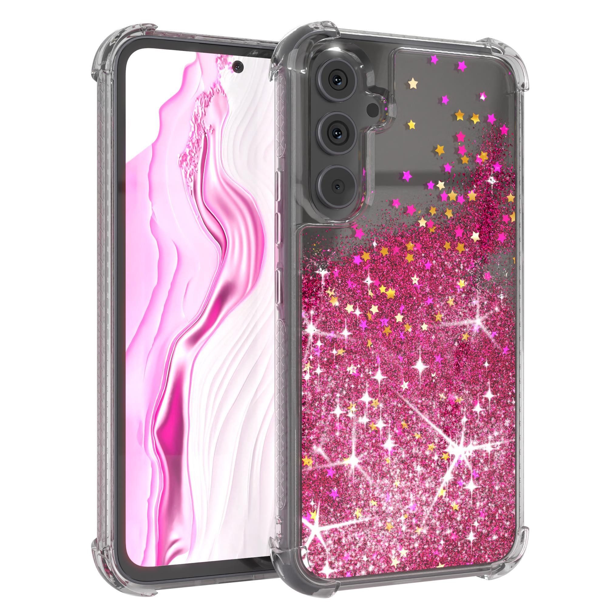 EAZY CASE Handyhülle Liquid Glittery Case für Samsung Galaxy A54 (5G) 6,4 Zoll, Glitzerhülle Shiny Slimcover stoßfest Durchsichtig Bumper Case Pink
