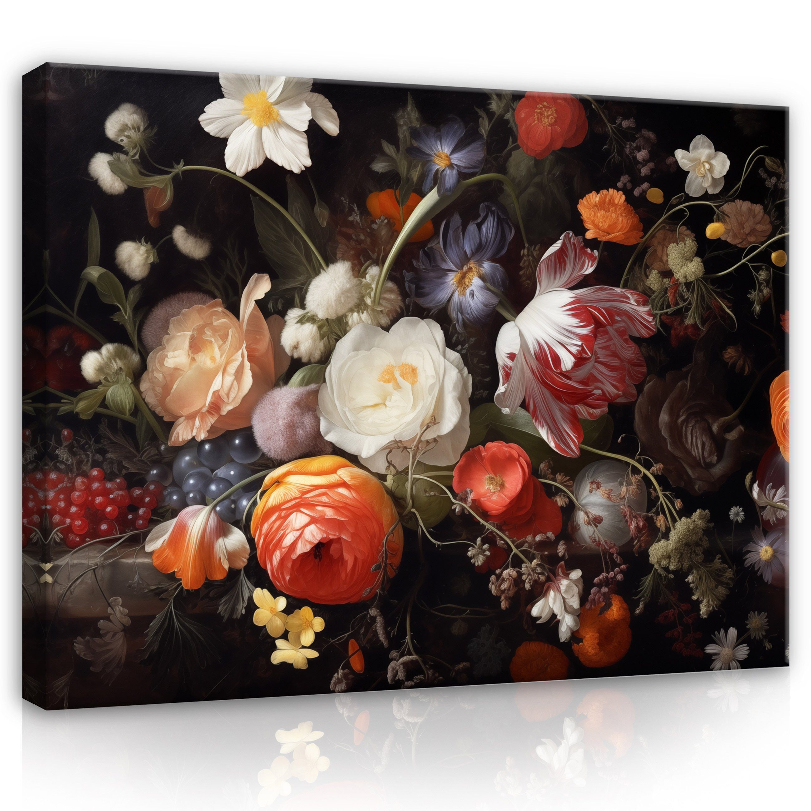 Leinwandbild Blumen Schwarz Modern Wandbild Groß Kunstdruck Bilder Wand Deko