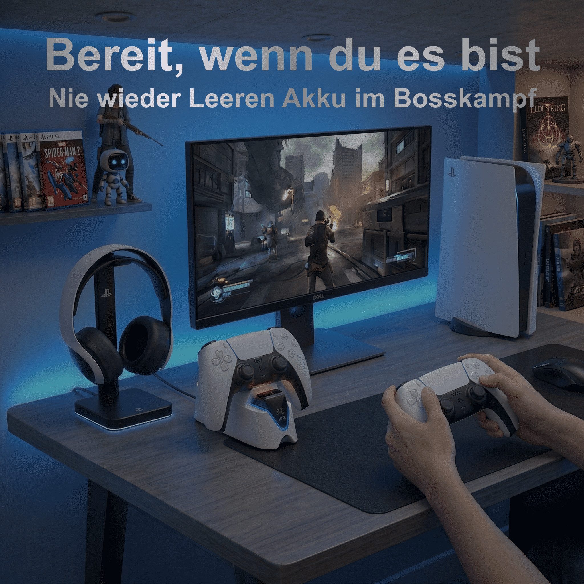 Alpha Electronics PS5 Controller-Ladestation (2000 mA, Inklusive Ladekabel, 2-tlg., Kabelloses Laden, LED-Ladestatusanzeige, Schnellladung, DualSense & Edge Controller)
