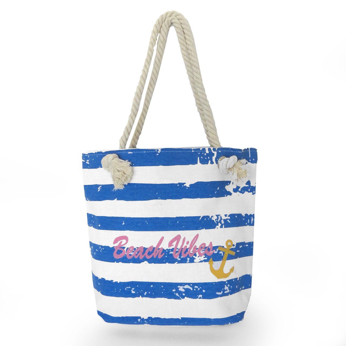 Sonia Originelli Umhängetasche Shopper "Beach Vibes" Vintage Strand Sommer Tasche Streifen Anker, kleine Innentasche mit Reißverschluss blau-weiss