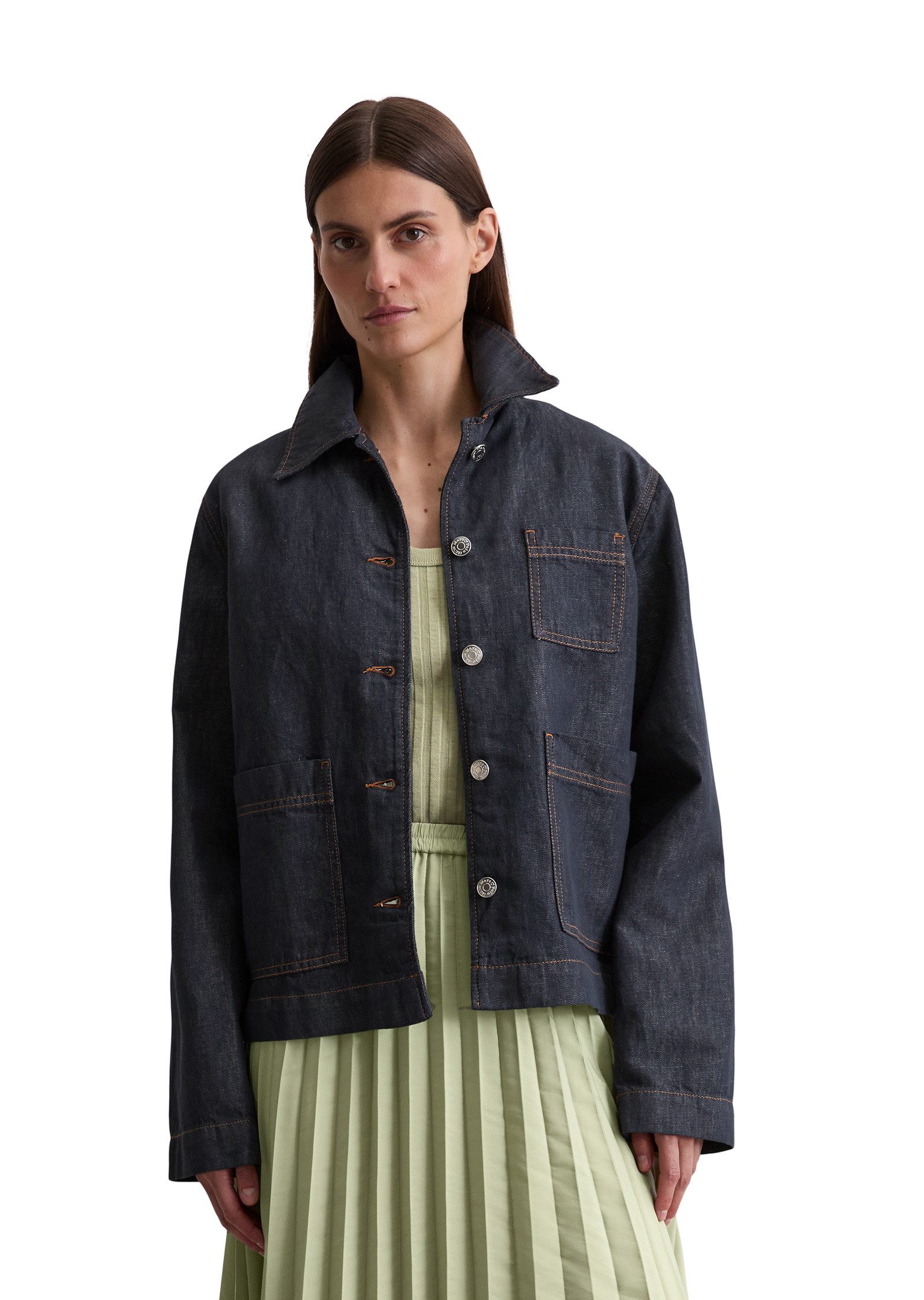 Jeansjacke aus Baumwolle-Leinen-Mix