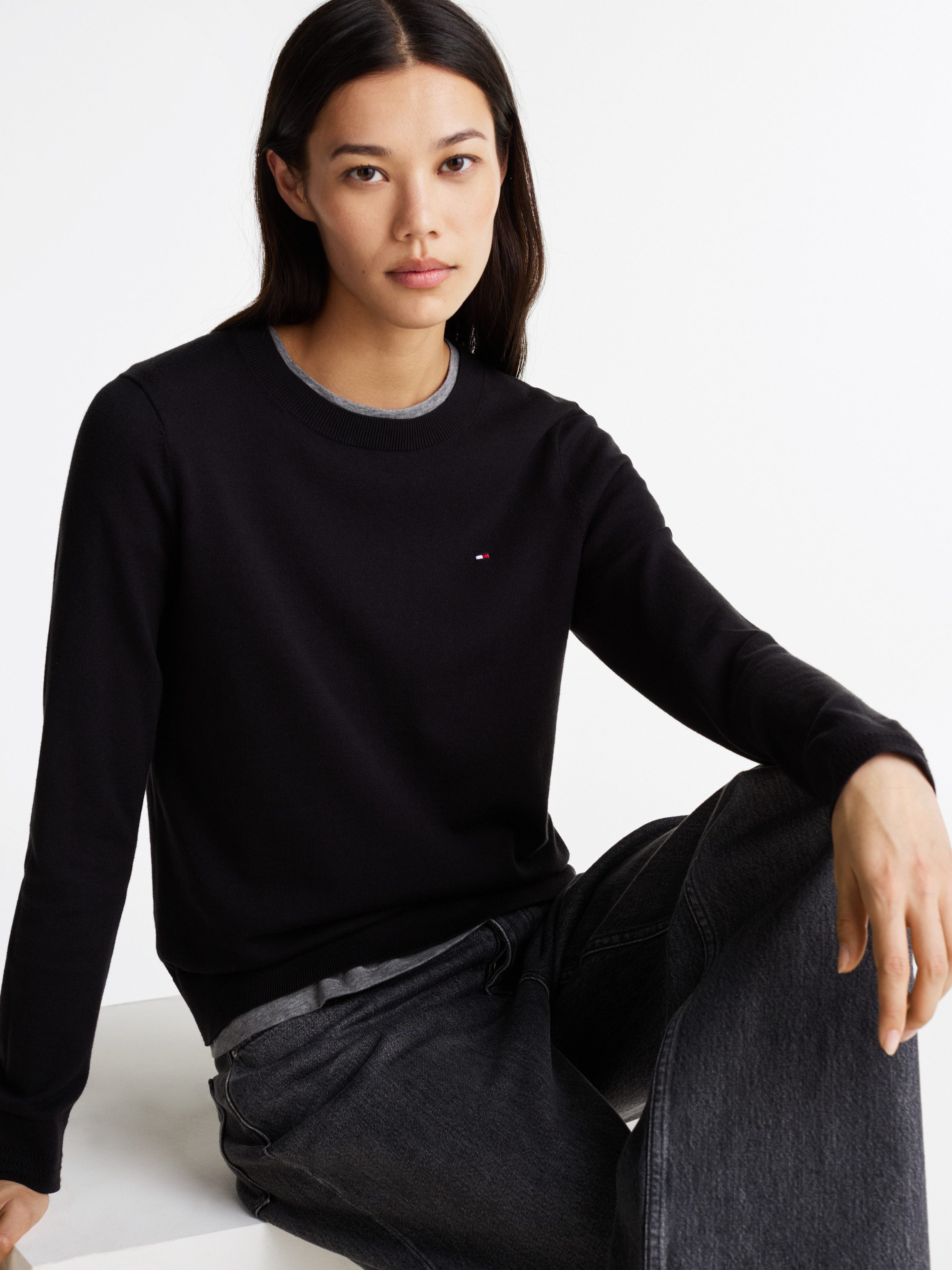 Tommy Hilfiger Rundhalspullover CO JERSEY STITCH LS C-NK SWT mit Logosticke günstig online kaufen