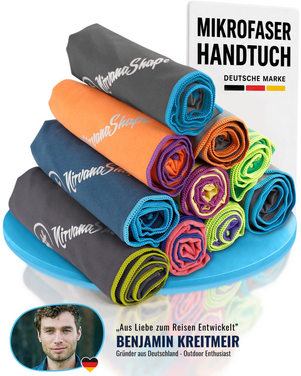 NirvanaShape Sporthandtuch Mikrofaser Handtuch, Badehandtuch, Reisehandtuch, Sporthandtuch, saugfähig, leicht, schnelltrocknend, für Reisen, Fitness, Yoga, Sauna