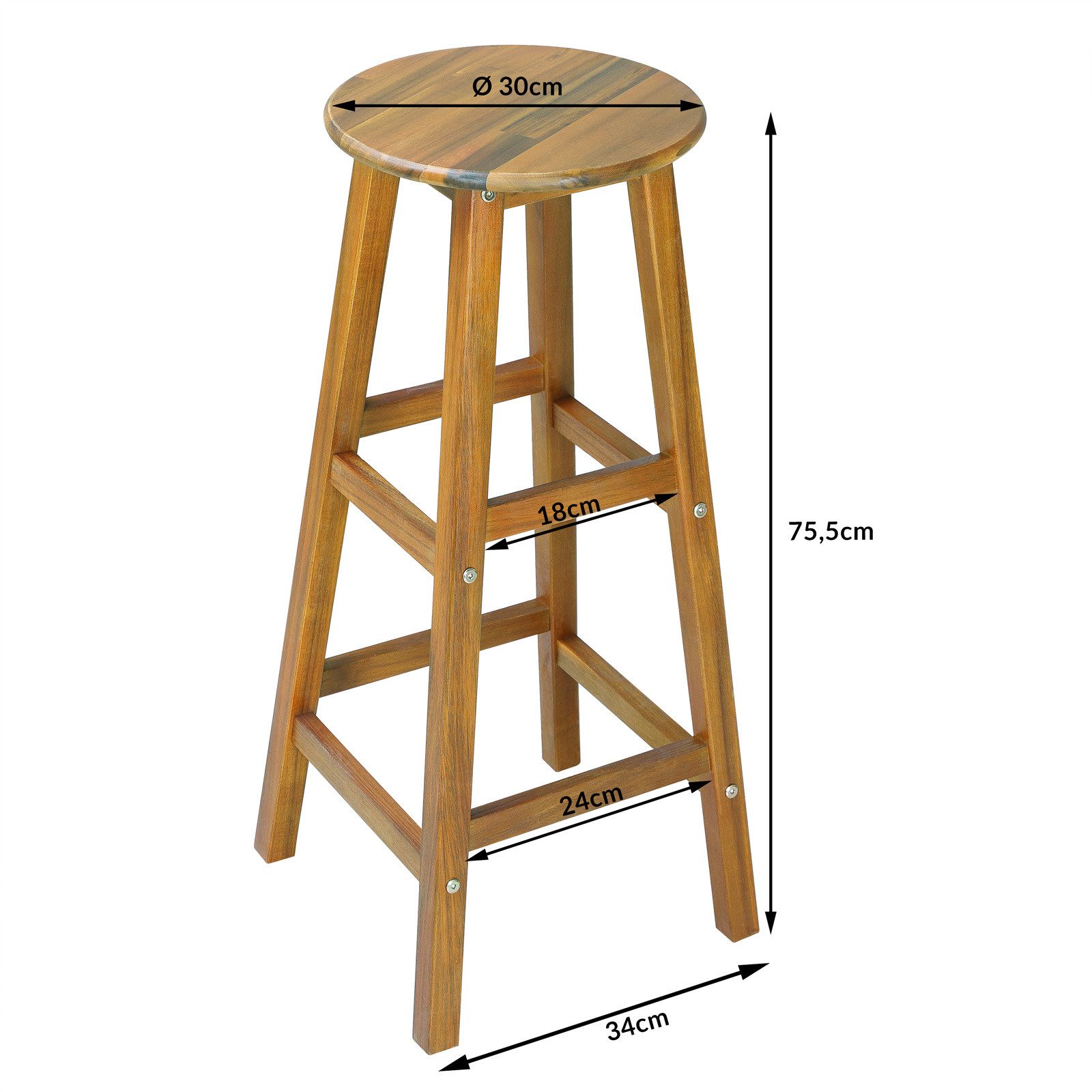 Casaria Barhocker, Holz Akazie Outdoor 75cm Sitzhöhe Fußstütze 150kg Belast günstig online kaufen