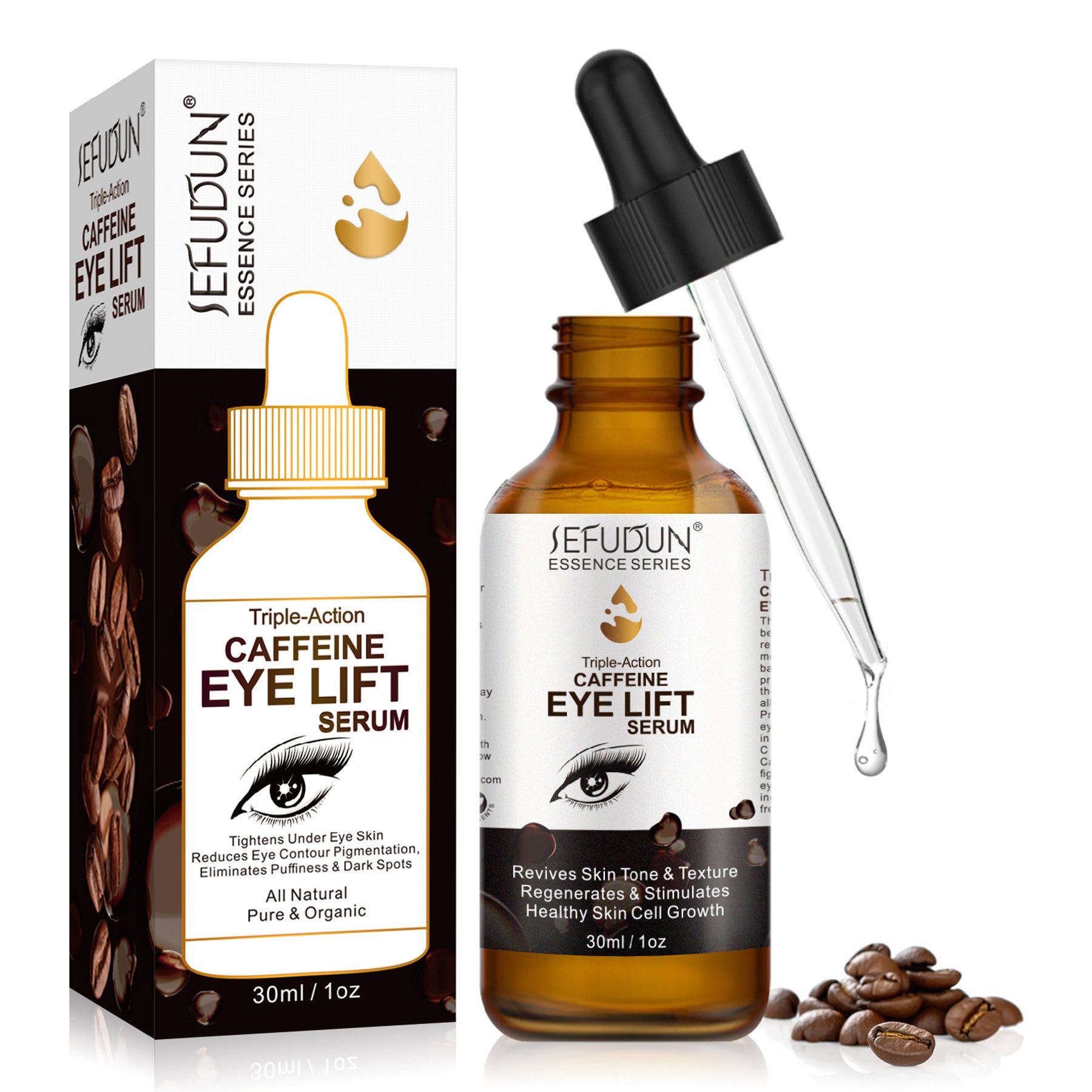 ALIVER Gesichtsserum Augenserum Augencreme Koffein Kollagen Hyaluronic Acid Anti-Aging, 1-tlg., Falten, Fatigue/Müdigkeit, Flüssigkeitszufuhr, Schwellungen, Straffung