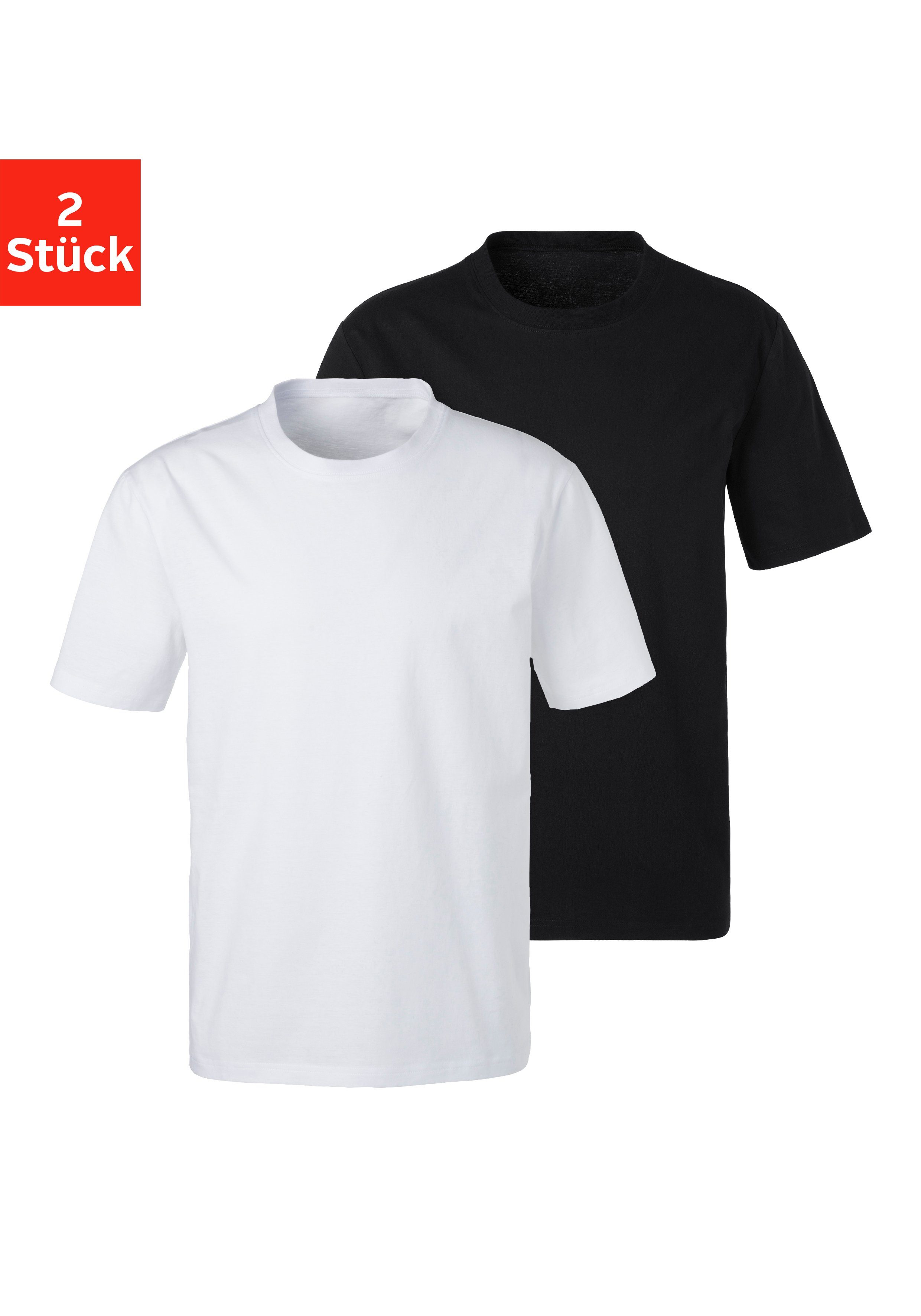 T-Shirt weiß schwarz, (2er-Pack) uni Basic Loungewear Bench. in