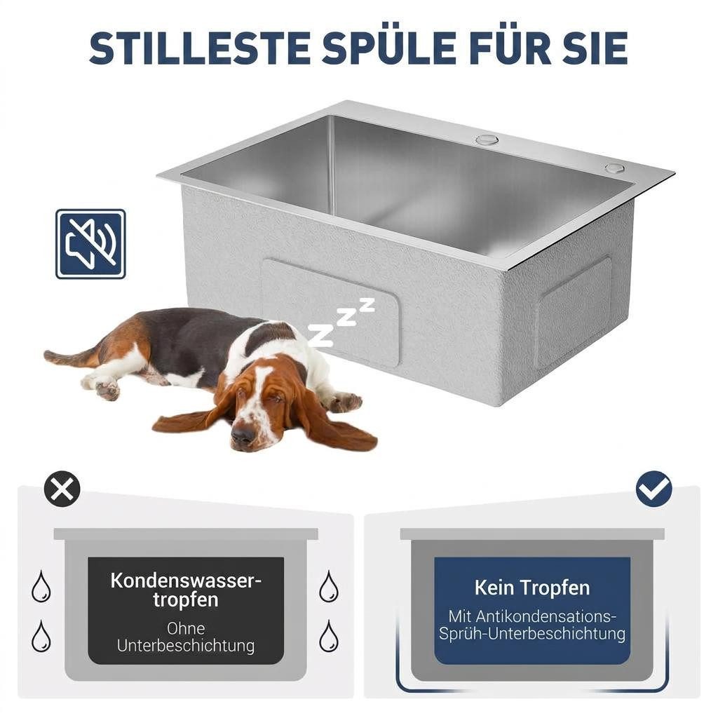 GarveeMore Küchenspüle Aufsatz‑Einbecken aus 304‑Edelstahl 16G, mit Ausziehhahn & Zubehör, schalldämpfend, für Küche‑Hauswirtschaftsraum, Spüle mit Ausziehhahn – Bild 5 von 5