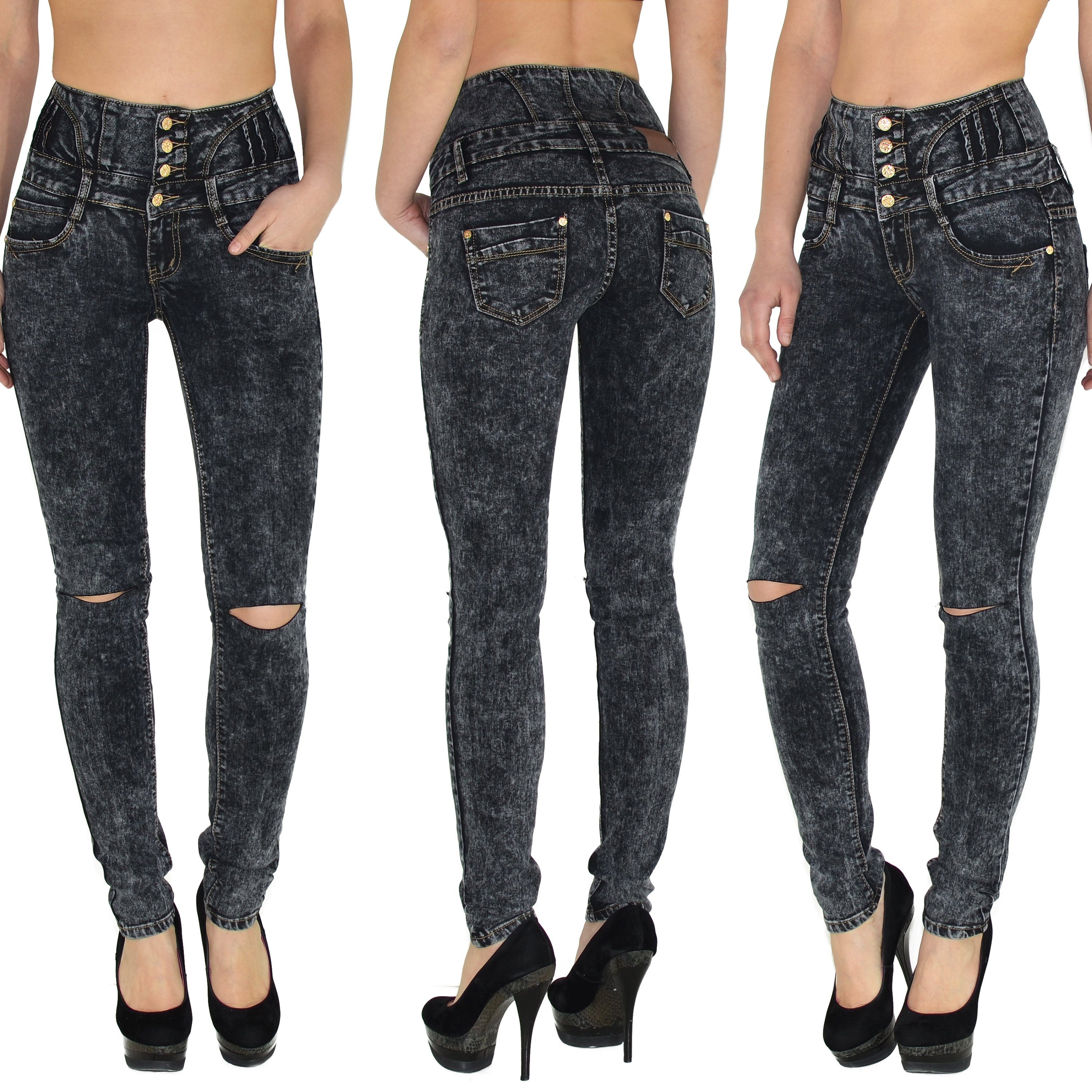 ESRA Skinny-fit-Jeans J22 Risse High Waist Damen Jeans Skinny Hose mit 4 Kn günstig online kaufen