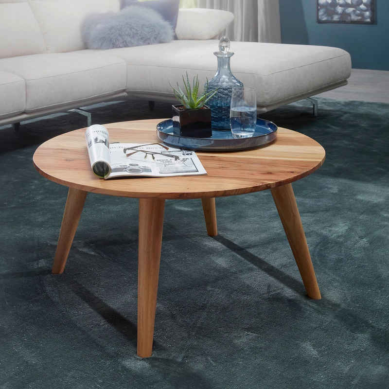 FINEBUY Couchtisch FB43789 (Massivholz Akazie Rund Ø 75 x 40 cm, Holztisch), Kleiner Wohnzimmertisch, Sofatisch Kaffeetisch