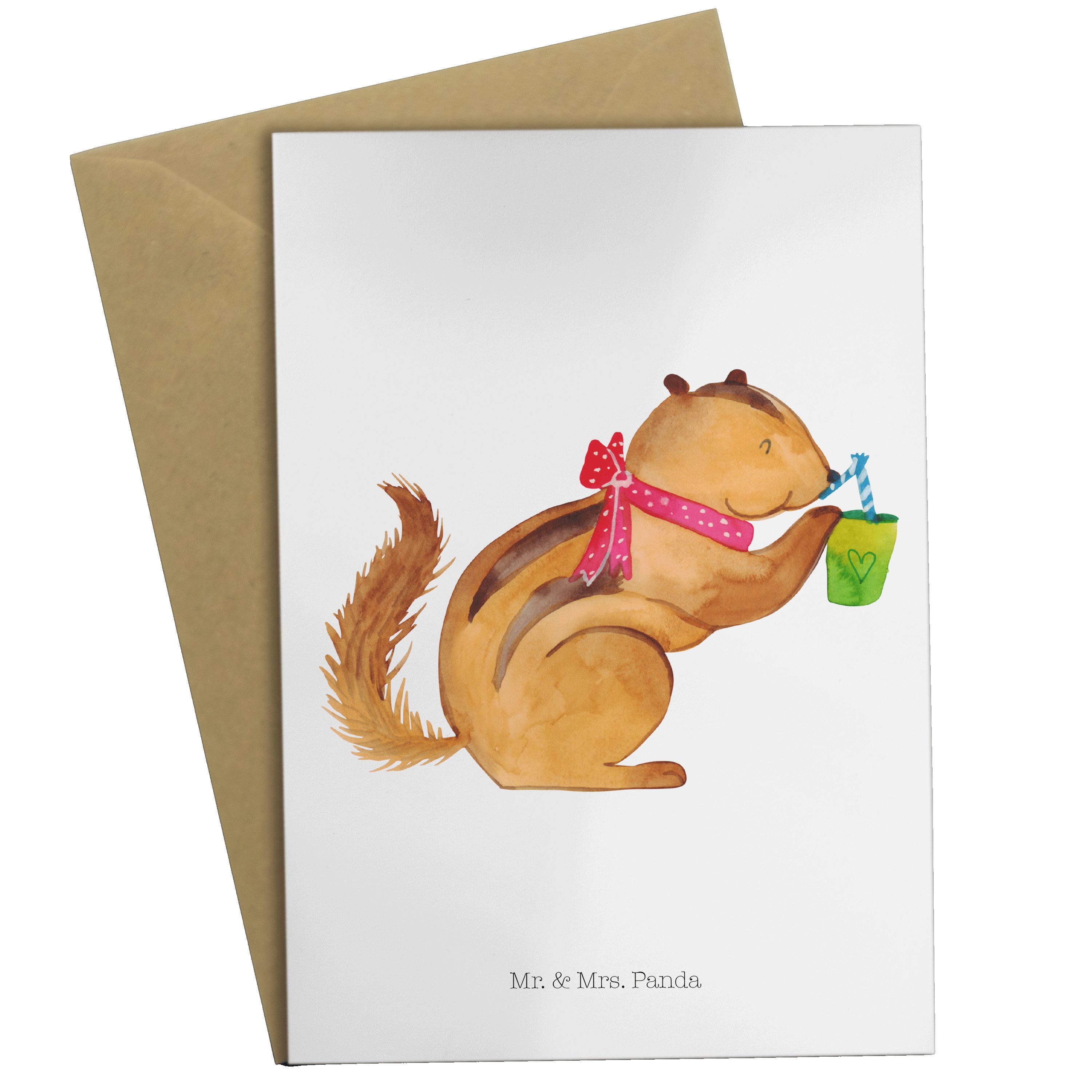 Mr. & Mrs. Panda Grußkarte Eichhörnchen Smoothie - Weiß - Geschenk, Karte, Hochzeitskarte, Green