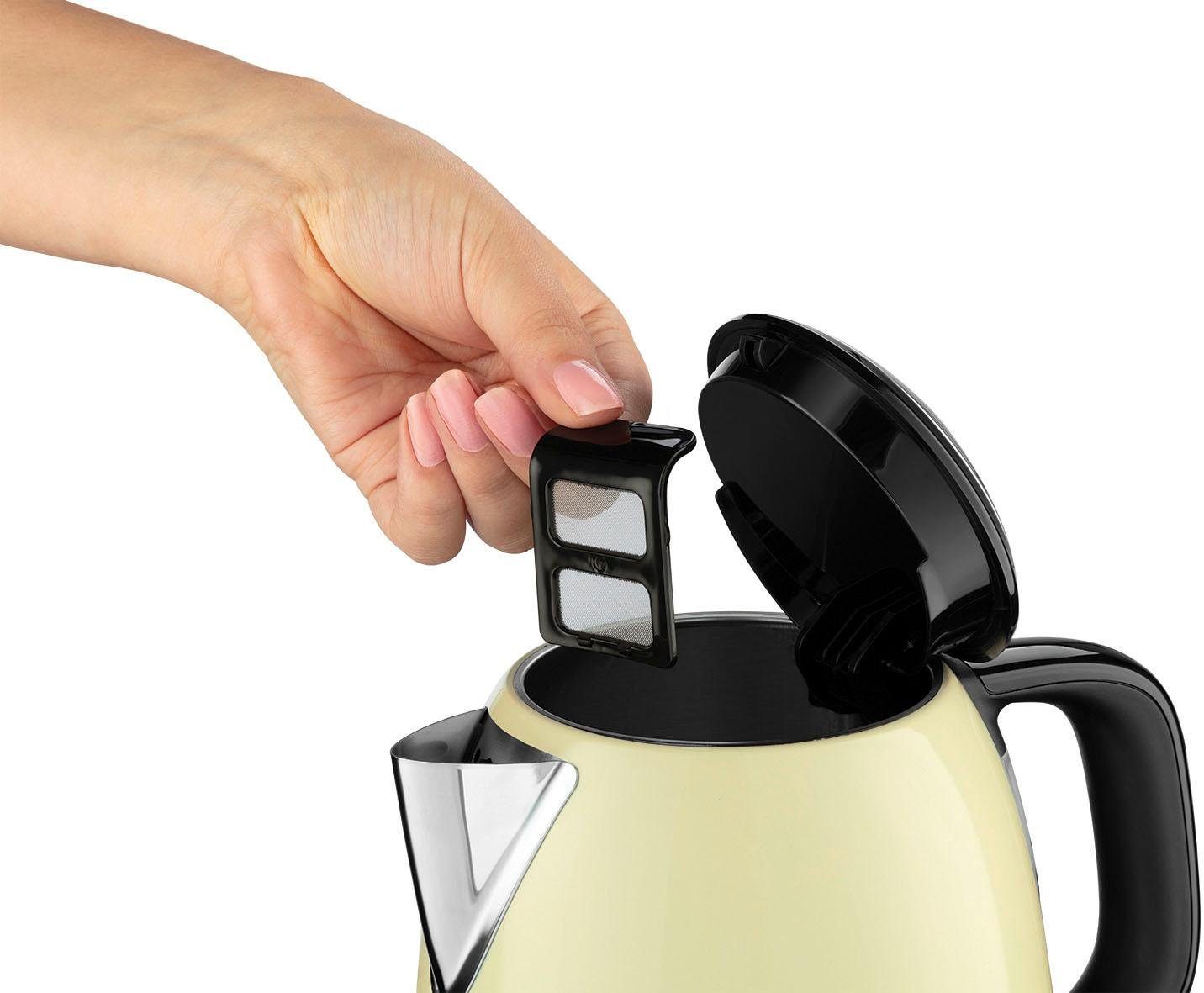 RUSSELL HOBBS Wasserkocher Colours Plus+ Cream 24994-70, 1 l, 2400 W, Edelstahl, Schnellkochfunktion, Perfect-pour-Ausgustülle, Kalkfilter