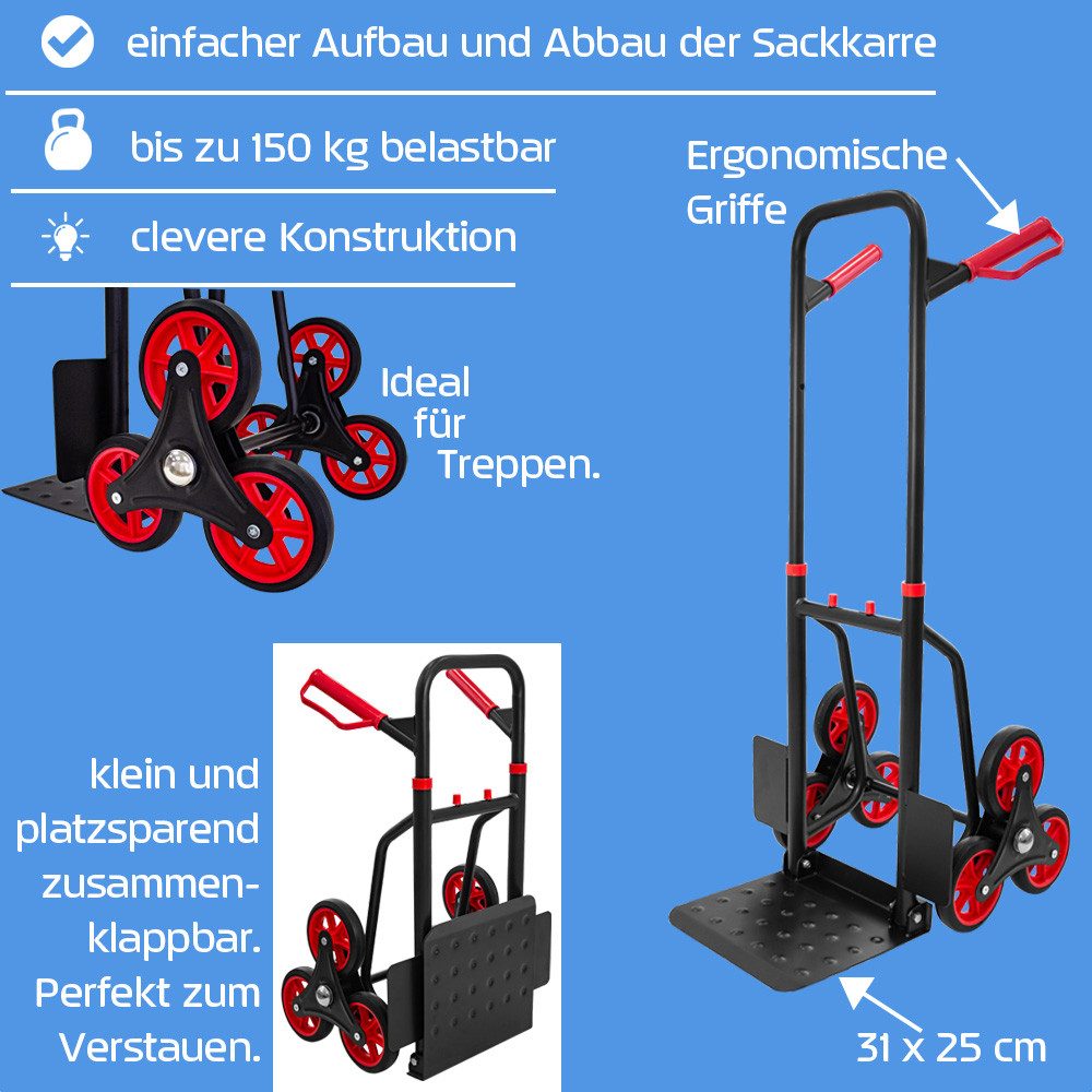 Trucky Stair Climbing Hand Truck, 150 kg, Steel, Foldable, Black
