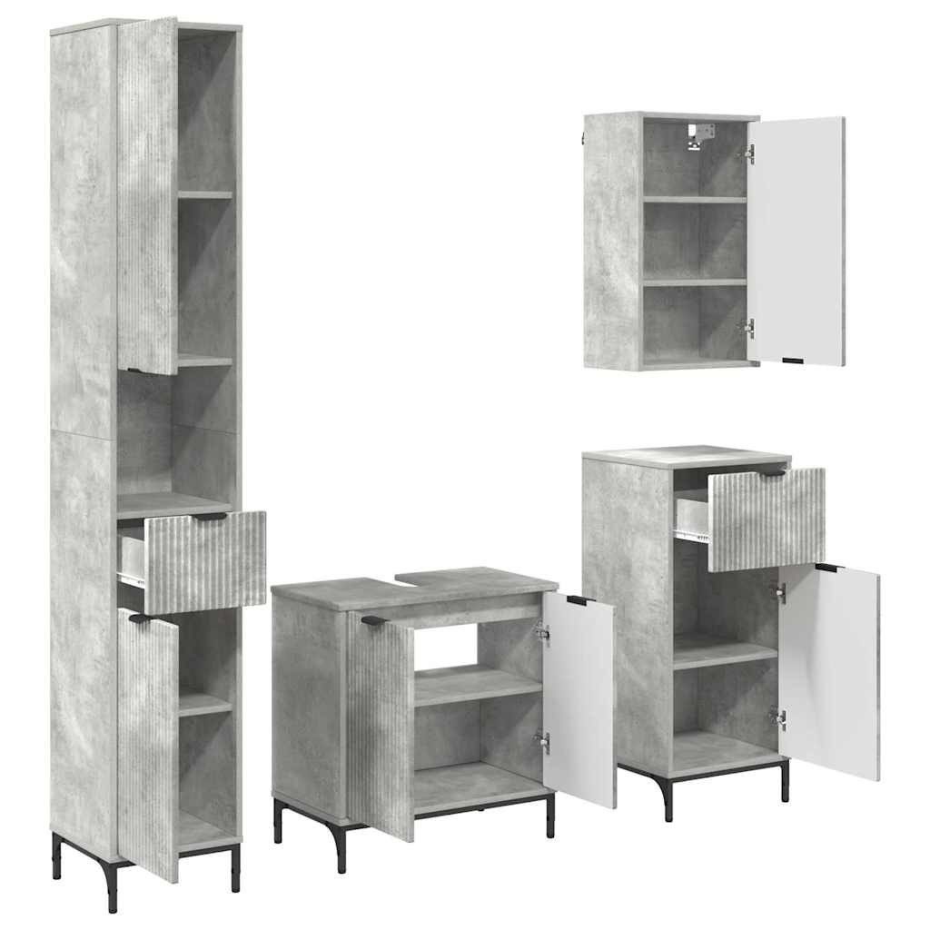 vidaXL Badezimmerspiegelschrank Badezimmermöbel-Set mit Tür Beton Grau Holzwerkstoff, Metall (4-St)