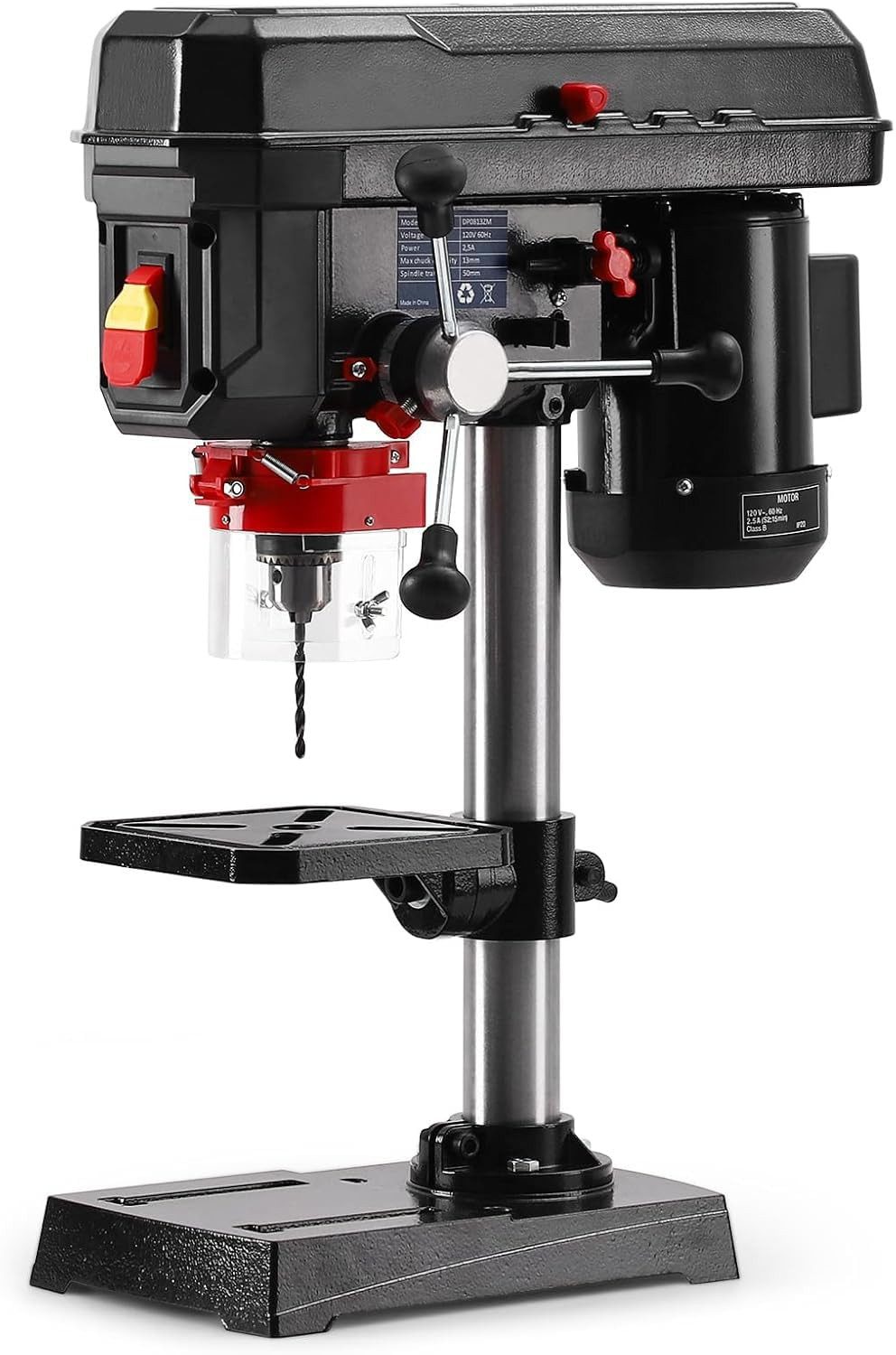 GarveeMore Tischbohrmaschine 5 Geschwindigkeiten, präzises Bohren, für Holz und Metall, standfest, 120 V, max. 3100 U/min, 2,5A, 60 Hz, 32×20×59 cm