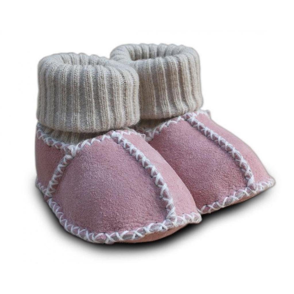 Heitmann Felle Heitmann Babylammfellpuschen mit Strickbündchen rosa Krabbelschuh