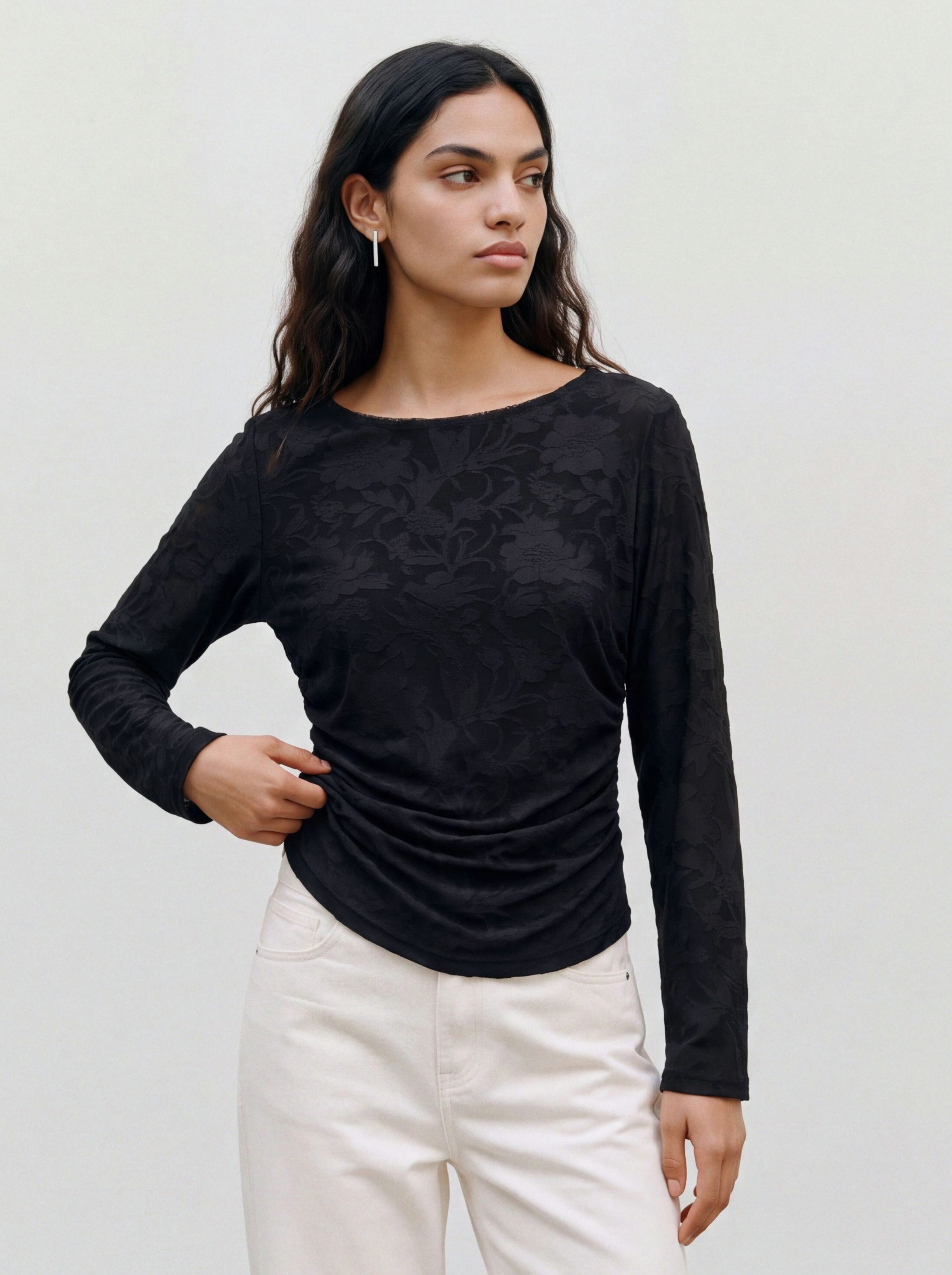 Vero Moda Langarmshirt VMLAYLA LS GATHERING TOP JRS NOOS Materialmix, regular fit