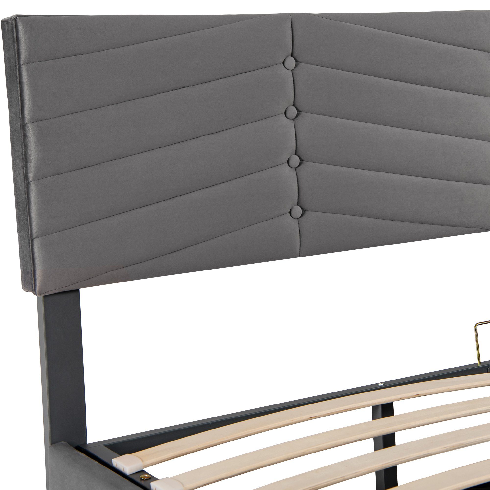 Boxspringbett (Polsterbett mit Lattenrost und Bettkasten, verstellbarem Kopfteil), Doppelbett Hydraulisches Bett 180x200 cm, Bezug aus Samt
