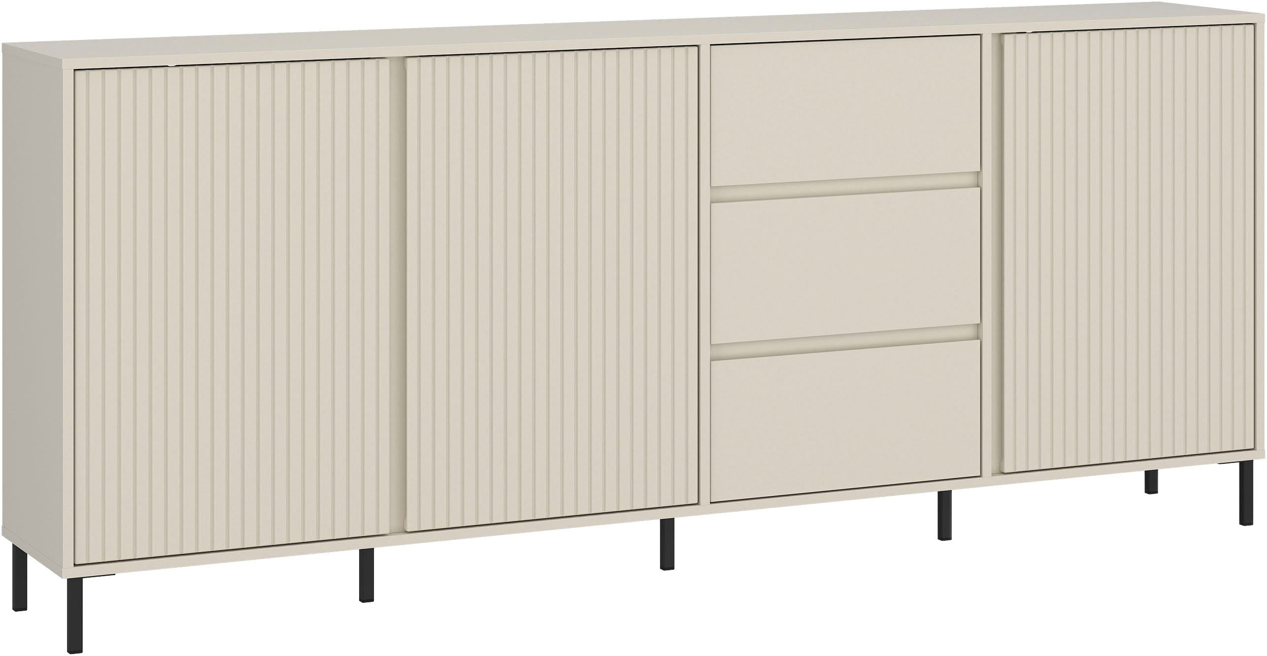 Home affaire Sideboard AVENALE, Sideboard mit Metallfüßen, Breite 212 cm, Fronten geriffelt