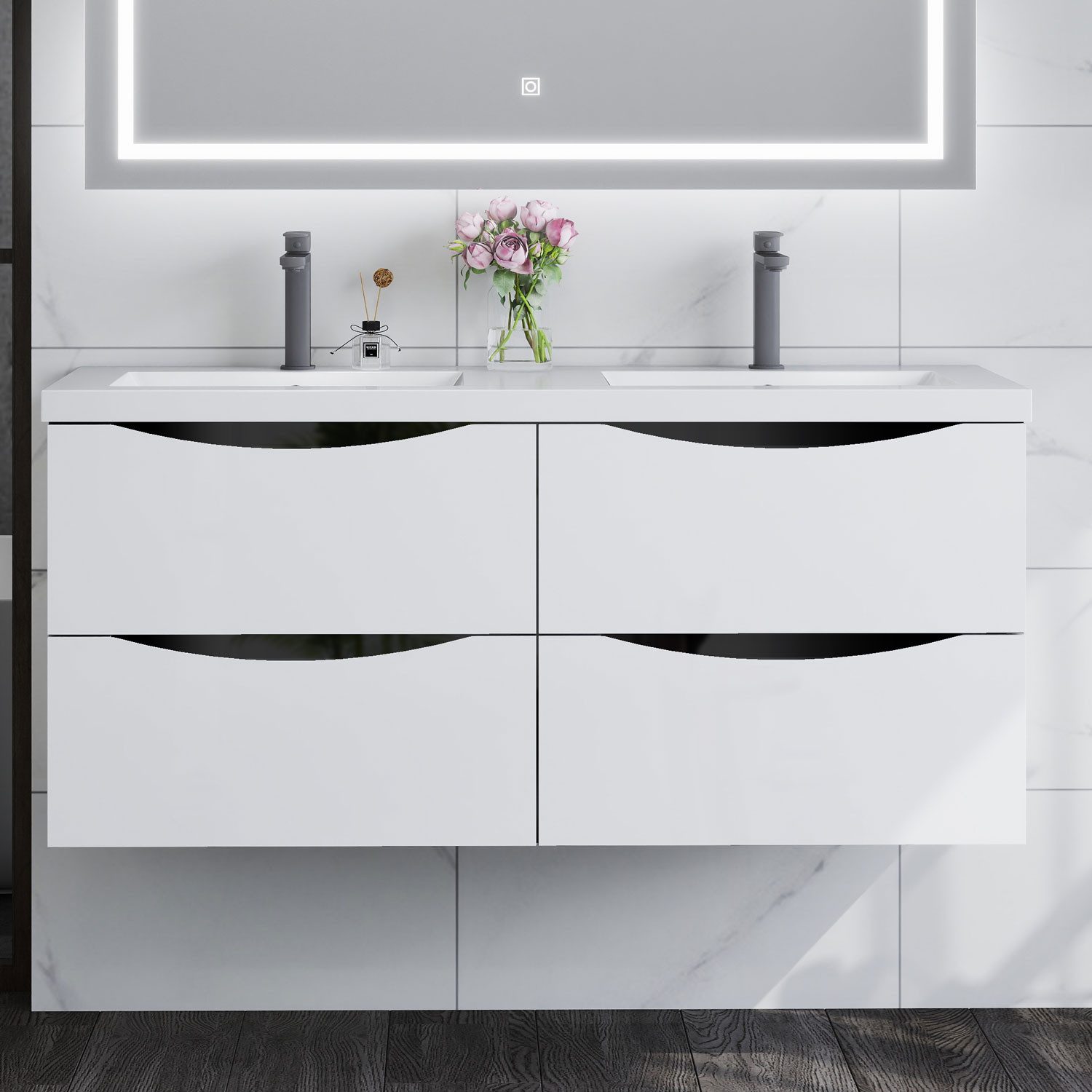 duschspa Waschtisch Waschbecken mit Unterschrank Waschtischunterschrank Smiley, Badmöbel in Breite 50/60/80/90/100 cm