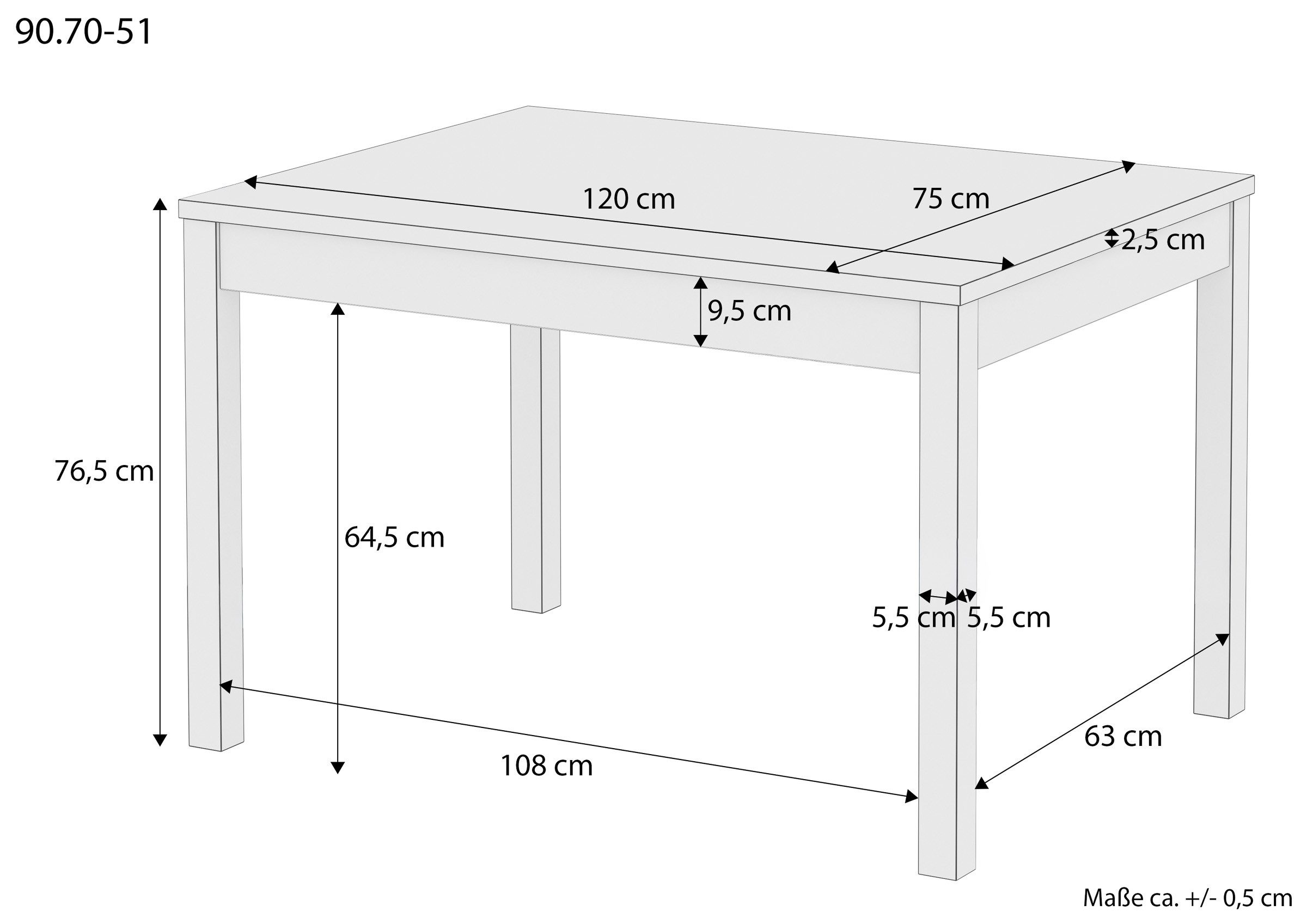 ERST-HOLZ Küchentisch Esstisch Küchentisch 120 x 75 Holztisch Massivholz Kiefer – Bild 3 von 5