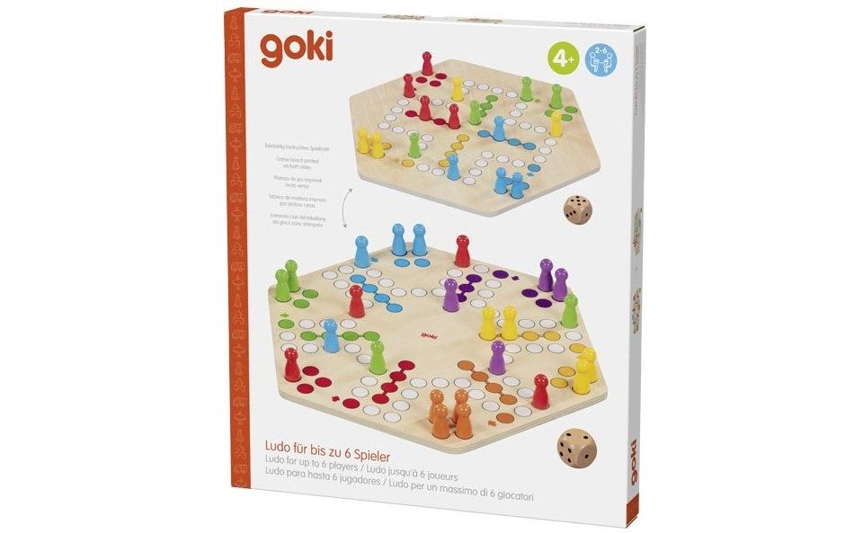 Gollnest & Kiesel Spiel Goki 56298 - Ludo für bis zu 6 Spieler, beidseitig bedruckt, Holz