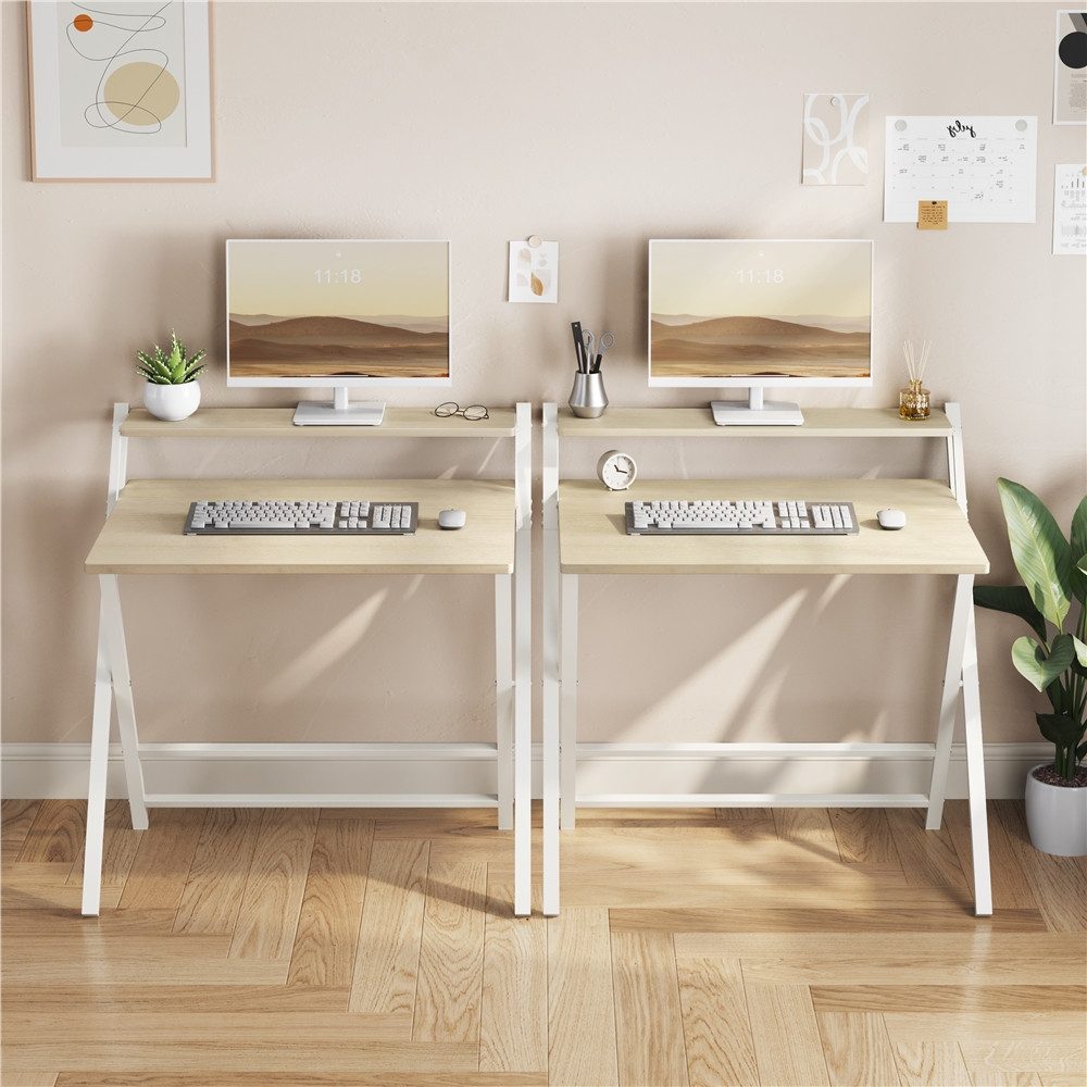 Yaheetech Schreibtisch Klappbarer Computertisch mit kleiner Ablage, Bürotisch Laptop-Tisch PC-Tisch Mehrschichtiger Arbeitstisch