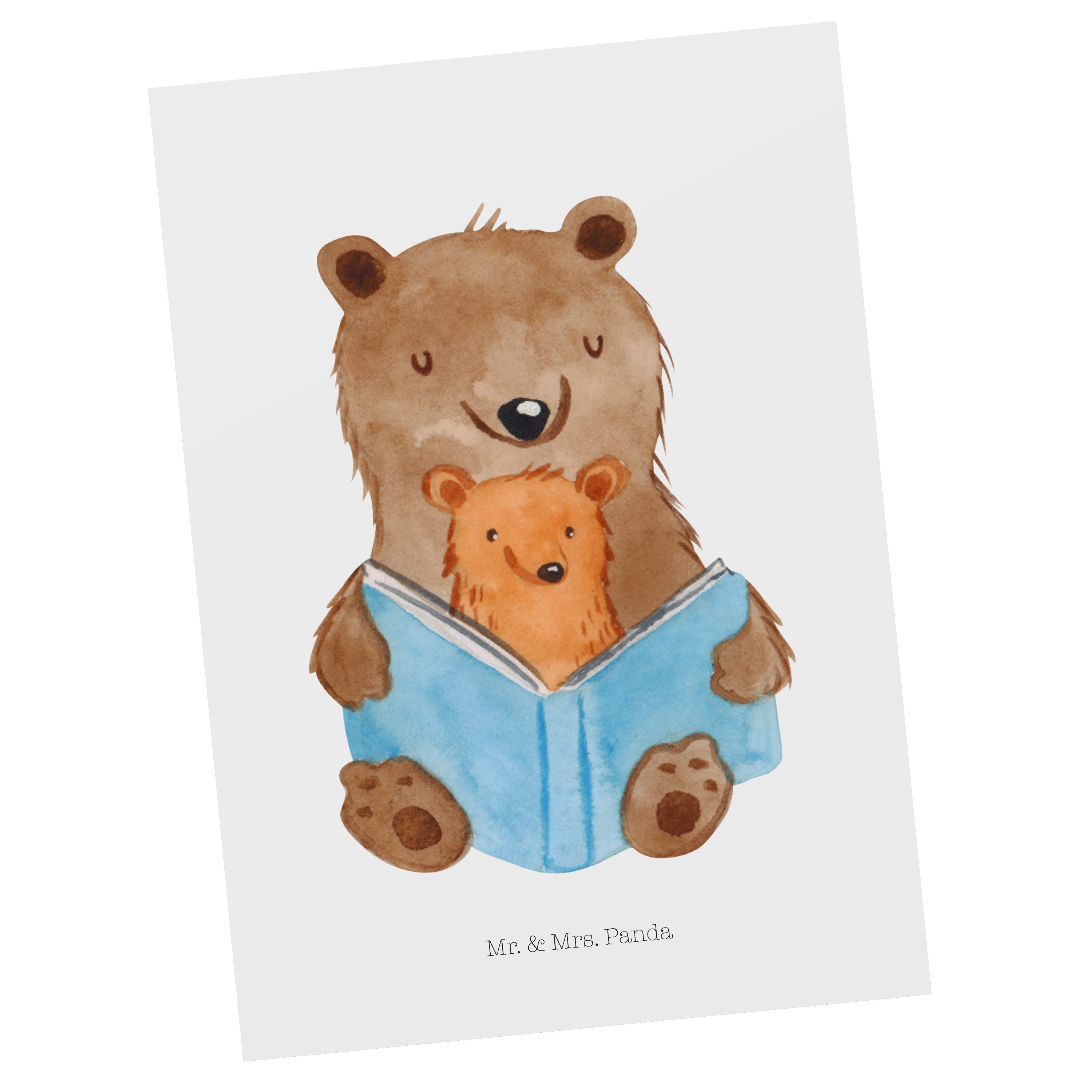 Mr. & Mrs. Panda Postkarte Bären Buch - Weiß - Geschenk, Omi, Geburtstagskarte, Muttertag, Grußk