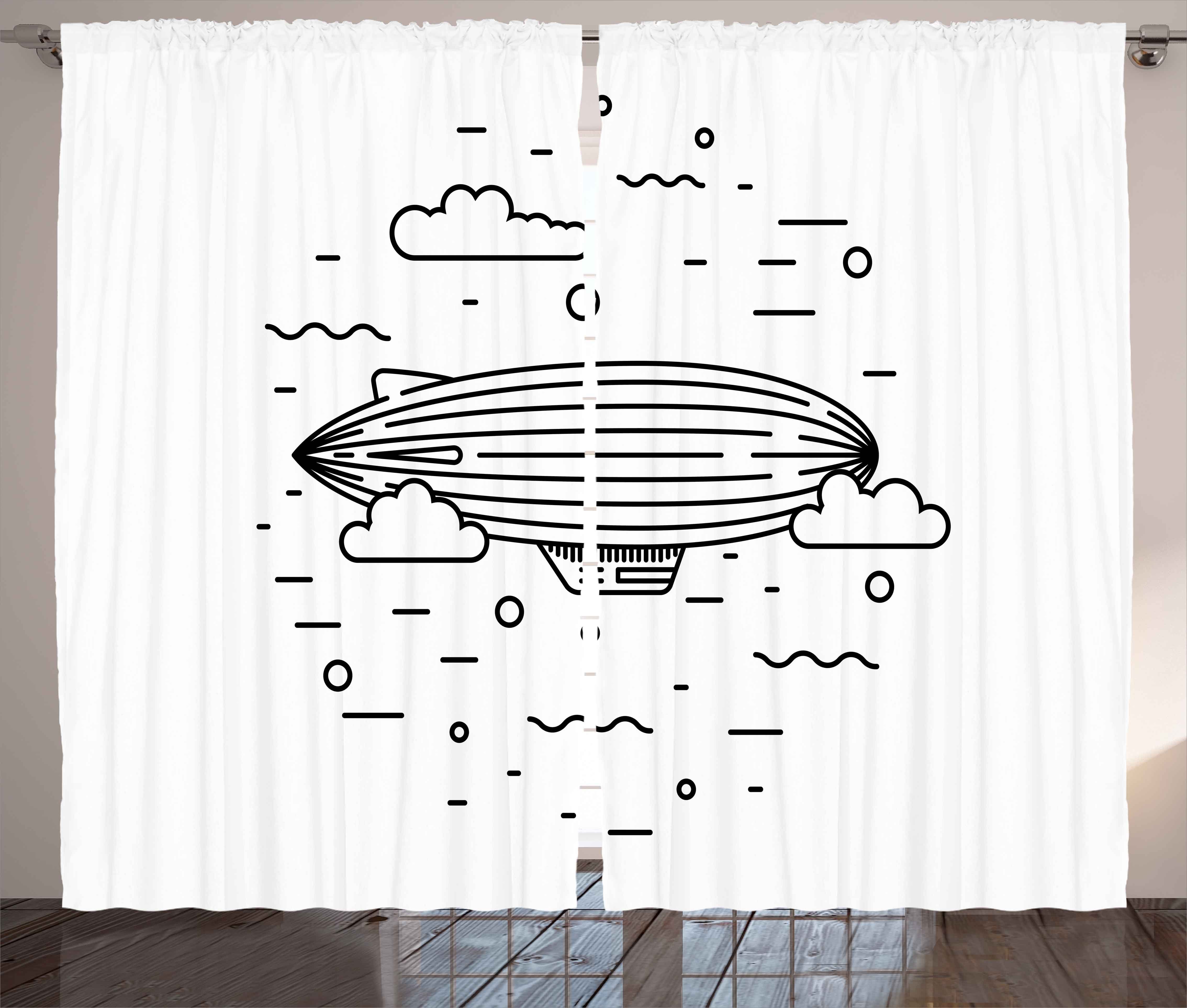 Gardine Schlafzimmer Kräuselband Vorhang mit Schlaufen und Haken, Abakuhaus, Karikatur Wolken Ballons Sketch