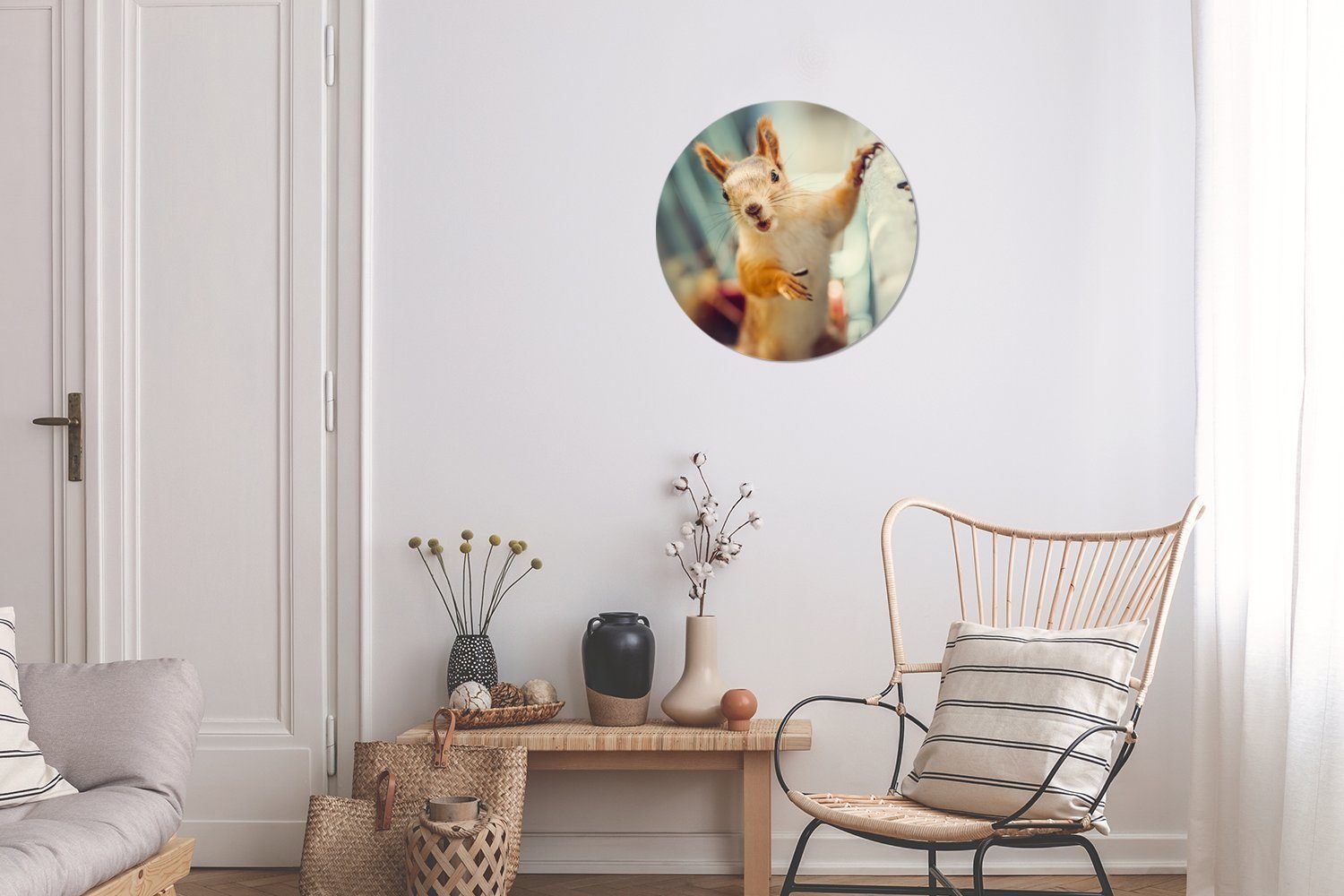 Wohnzimmer Tier MuchoWow - Herbst Rund, Kinderzimmer, St), Porträt Tapetenkreis Tapetenaufkleber, (1 für - Eichhörnchen Wandsticker -