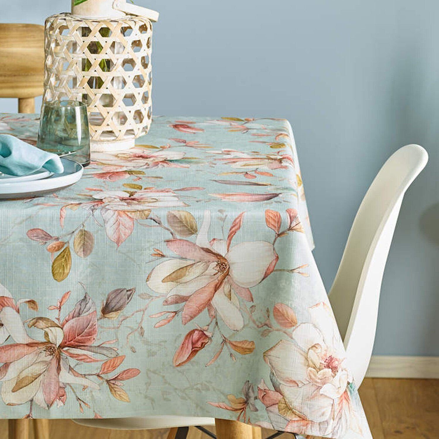 sander table + home Tischläufer Blüten Nadine 50 x Edler (1-tlg) Tischläufer cm 140 Baumwolle mint rosa