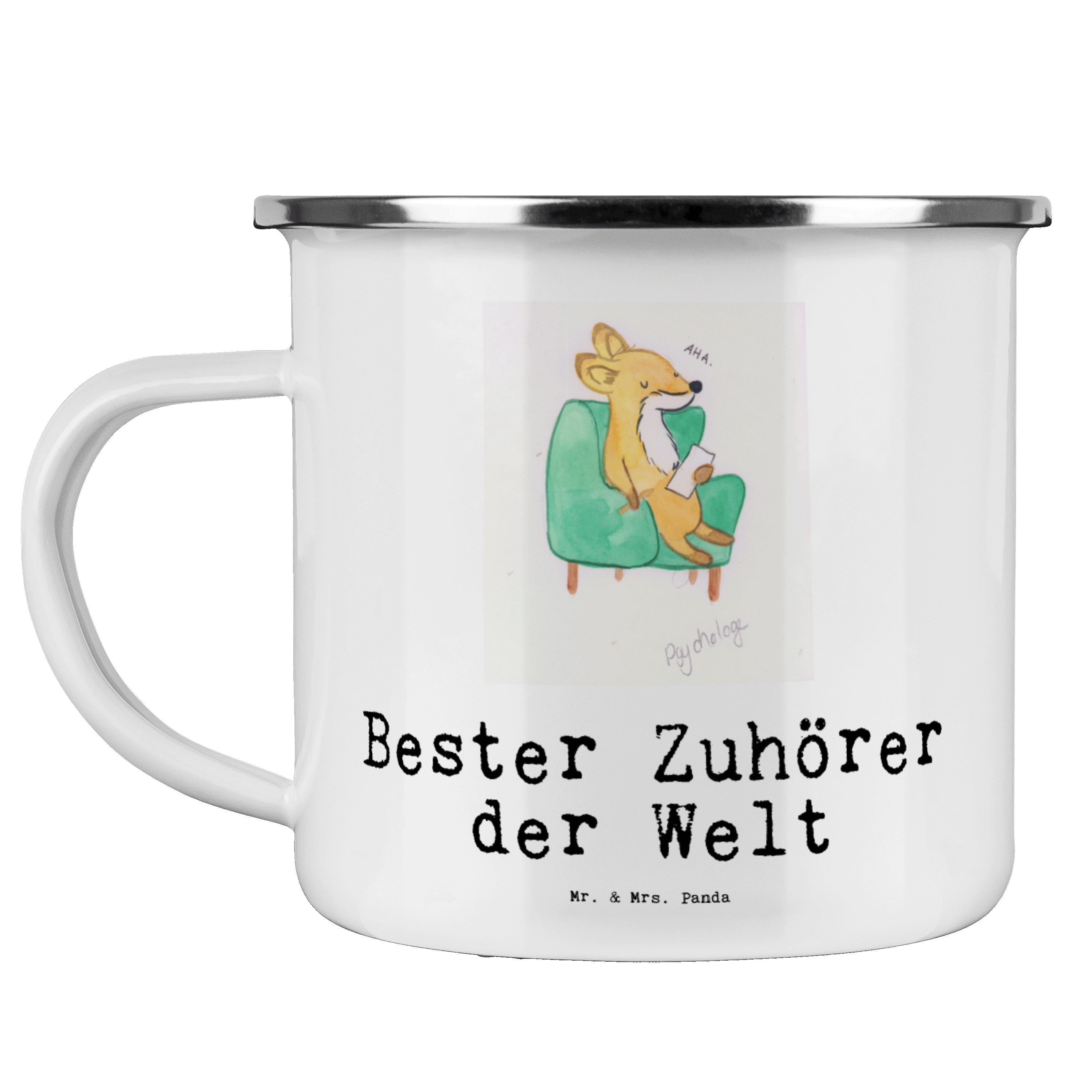 Mr. & Mrs. Panda Becher Fuchs Bester Zuhörer der Welt - Weiß - Geschenk, Edelstahl Trinkbeche, Emaille