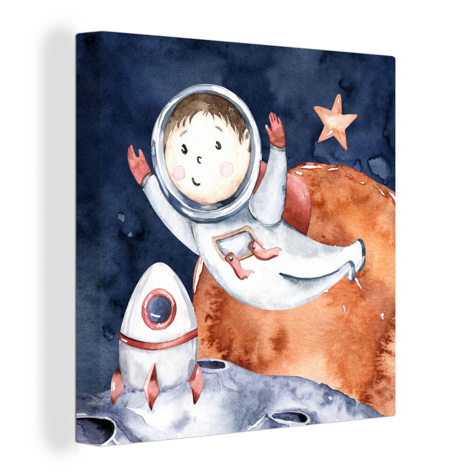 OneMillionCanvasses® Leinwandbild Weltraum - Mond - Rakete - Jungen - Mädchen - Kinder, (1 St), Leinwand Bilder für Wohnzimmer Schlafzimmer