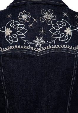 QueenKerosin Jeanskleid (1-tlg) mit floralen Stickerein im Western-Stil