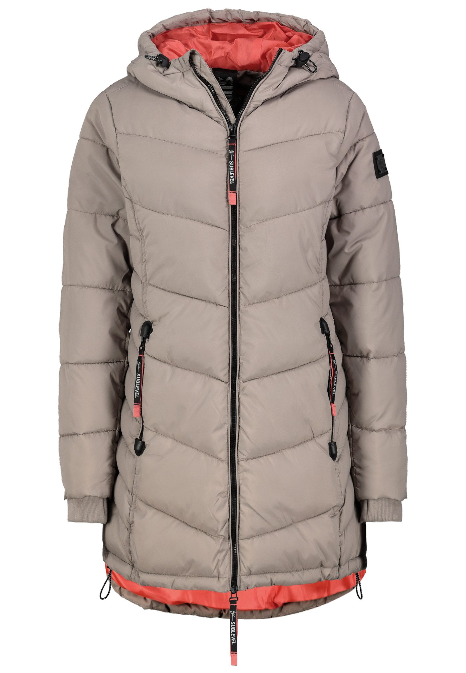 SUBLEVEL Winterjacke Steppdesign Reißverschlusstaschen Bequem für Damen (1-St) Gefüttert, Kapuze, Langarm, Einfarbig, Wasserabweisend