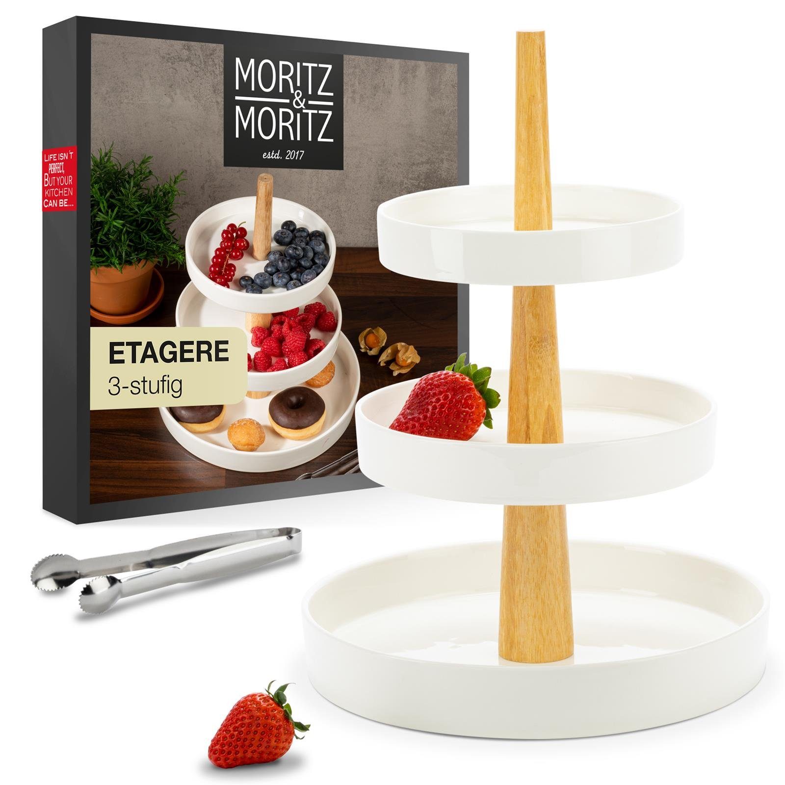 Etagere Moritz & Moritz Etagere rund 3-Stufig weiß mit Holz Stange