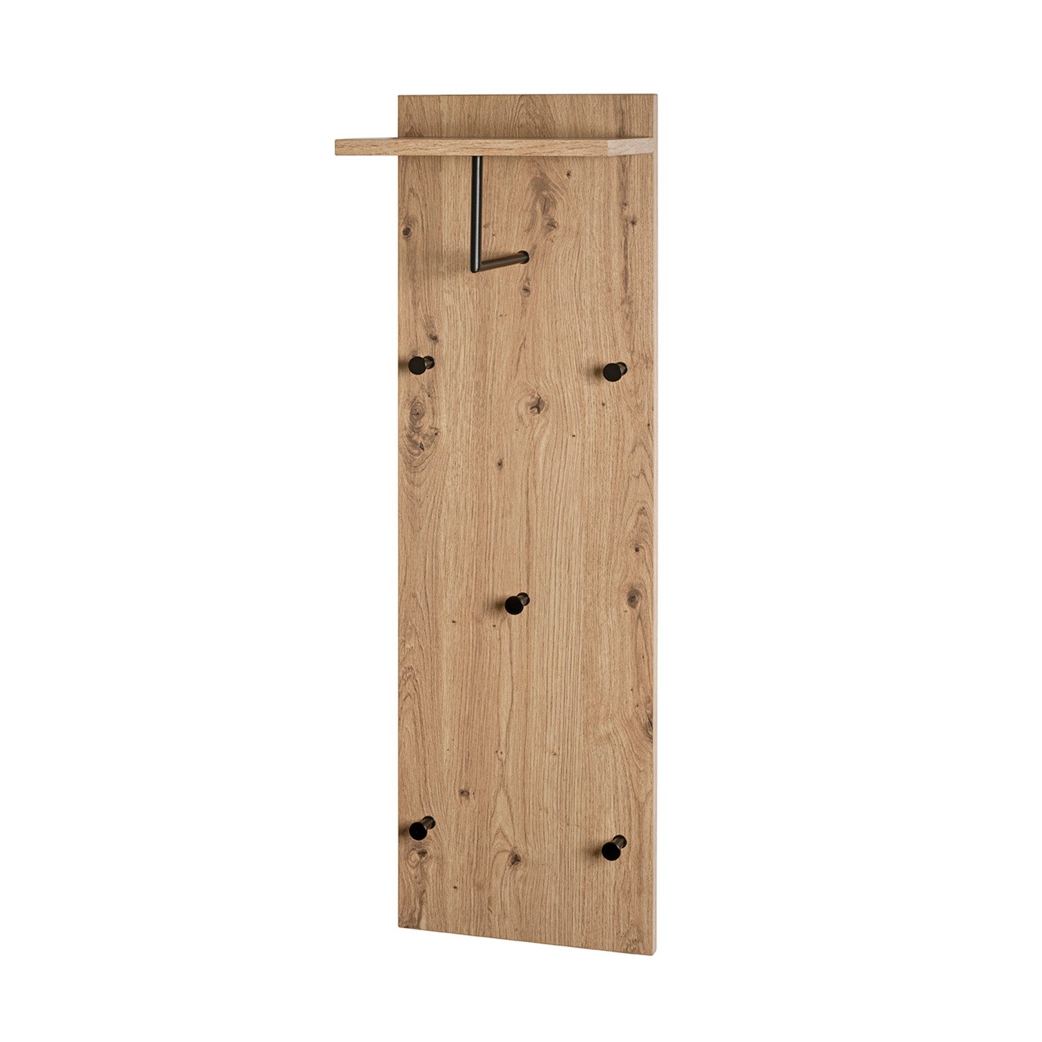 HAKU Garderobenständer PARMA 9 Garderobe - eiche-schwarz - MDF, Metall - H. 100cm x B. 30cm, (1xWandgarderobe, Wandhalterung - Wandhalter), Wandhakenleiste - Hakenleiste - Garderobenleiste - Wandhaken
