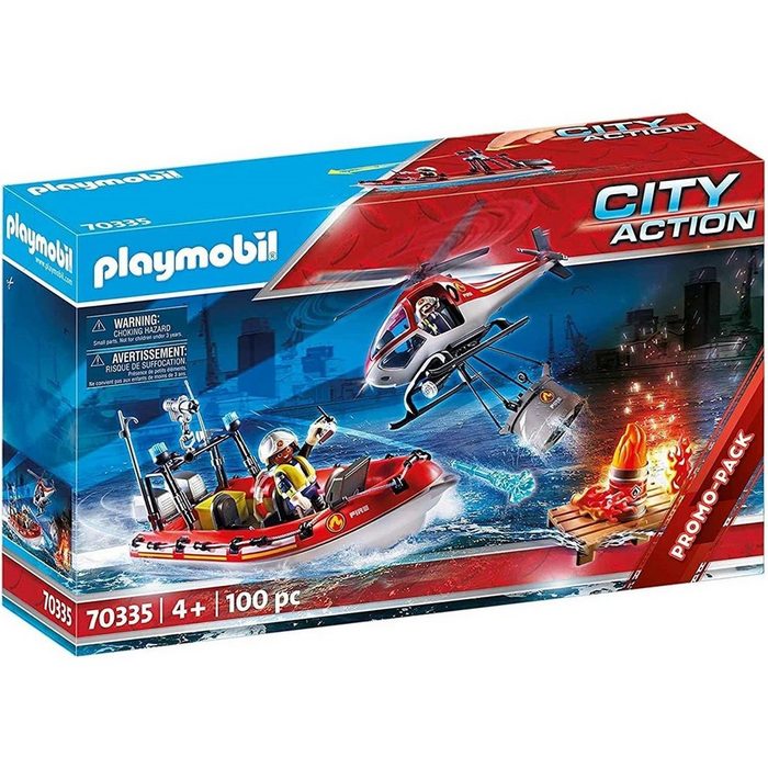 Playmobil® Spielwelt City Action Feuerwehr-Einsatz mit Heli + Boot 70335 Hubschrauber Rettung Feuerwehr-Boot Spielzeug-Figuren Lösch-Aktion