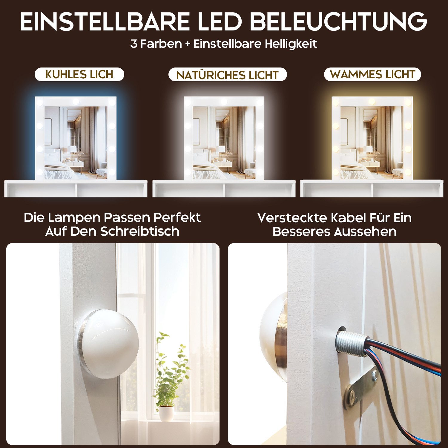 HOMALL Schminktisch Mit LED-Beleuchtung Drei Farbtemperaturen Einstellbare Helligkeit (Produktgröße 80*40*145cm mit 2 Schubladen Mehrere Ablagefächer)