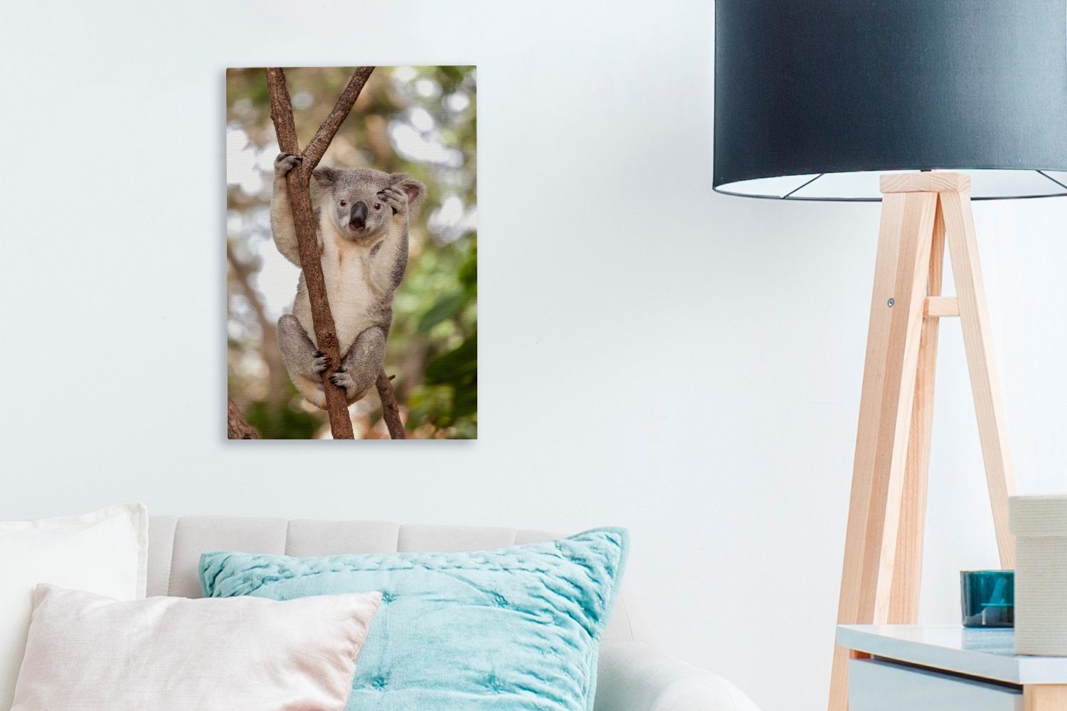 bespannt - inkl. fertig 20x30 - cm Tier Leinwandbild Zackenaufhänger, Mädchen, OneMillionCanvasses® Äste Gemälde, Leinwandbild Kinder Jungen - - Koala (1 - St),