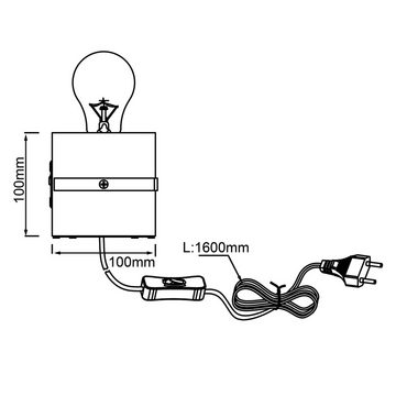 Lightbox Wandleuchte, ohne Leuchtmittel, Wandlampe mit Schalter & Stecker, 10 x 10 x 10 cm, E27, Metall/Bambus