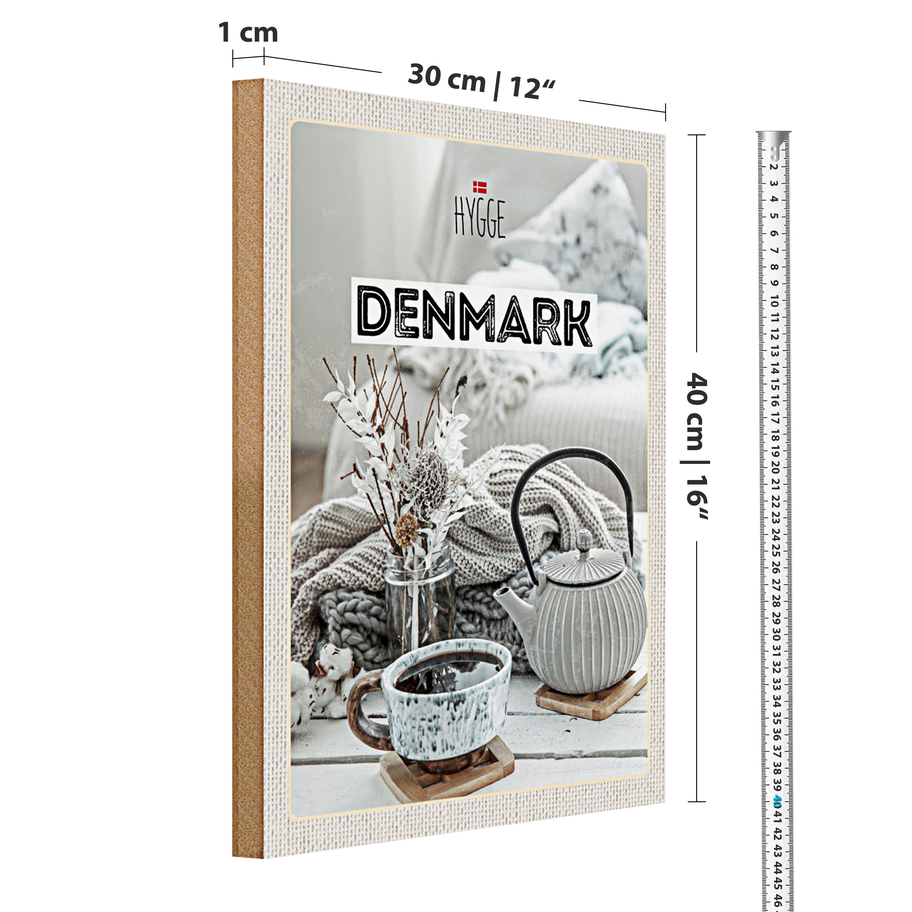 Roomando Holzbild Reise 30x40cm Dänemark weiß Teekanne gemütlich Decke