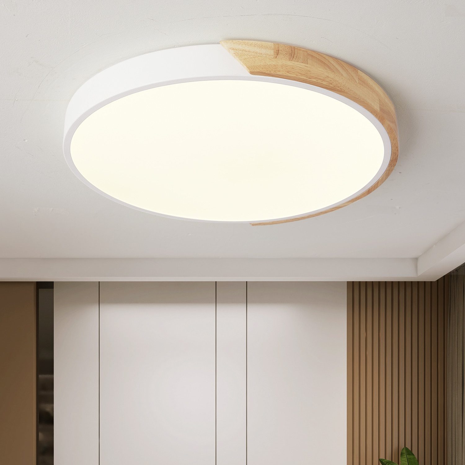 style home LED Deckenleuchte Modern Deckenlampe für Wohnzimmer Schlafzimmer, 36W-Dimmabr 3000-6000K, LED fest integriert, warmweiß bis kaltweiß dimmbar mit Fernbedienung, Runde Flach Lampe, 36W Ø40*4cm Holz
