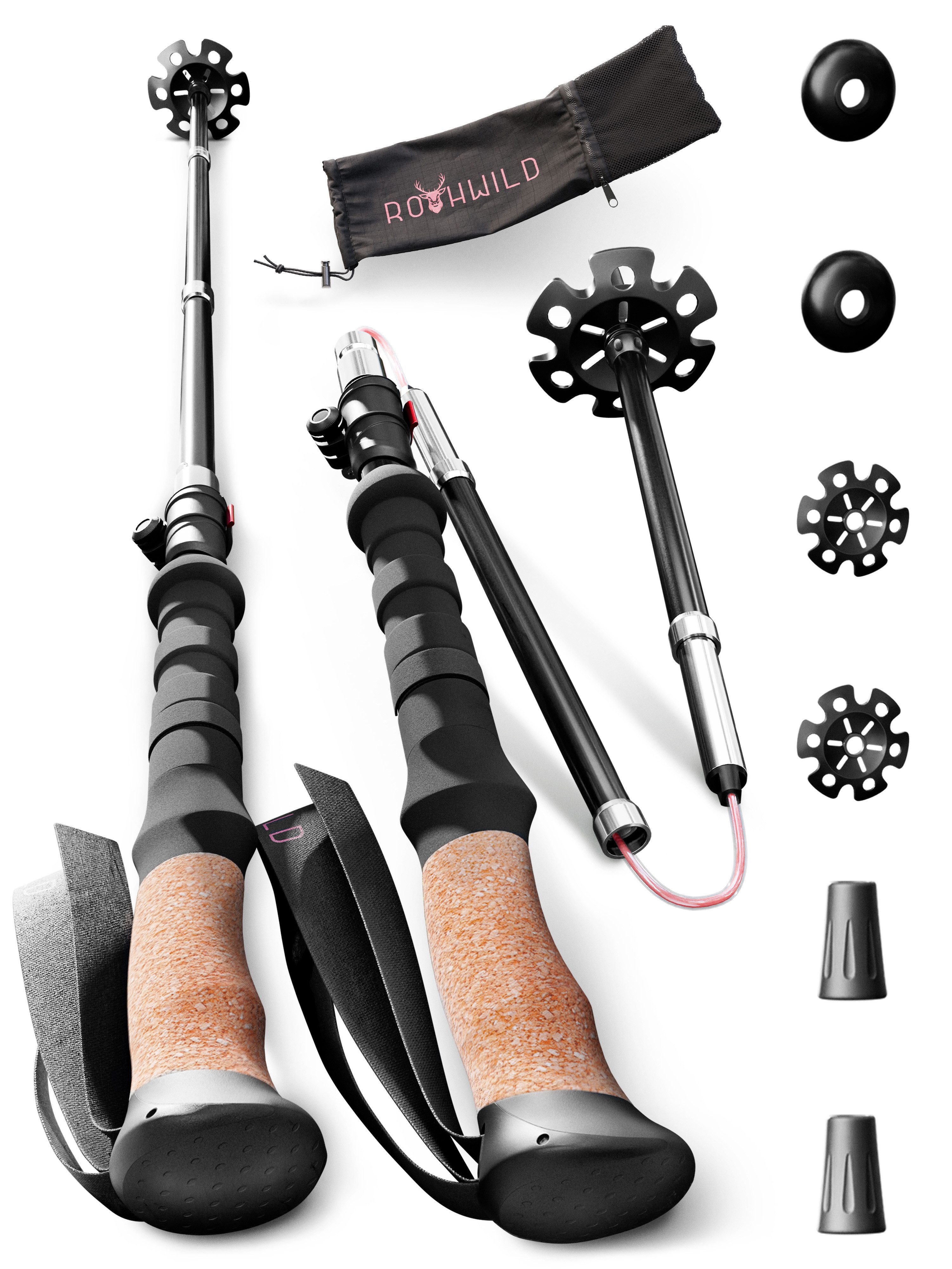 Rothwild Wanderstöcke Luchs, faltbare Trekkingstöcke mit Kork-Griff, verschiedene Größen, umfangreiches Zubehör