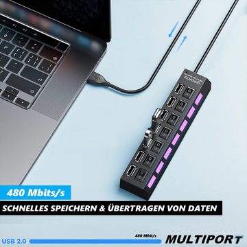 MAVURA USB-Verteiler MULTIPORT USB Hub 7-fach Port Splitter Adapter (Superspeed Datenhub), mit Aktiv Netzteil Verteiler für PC Laptop Notebook